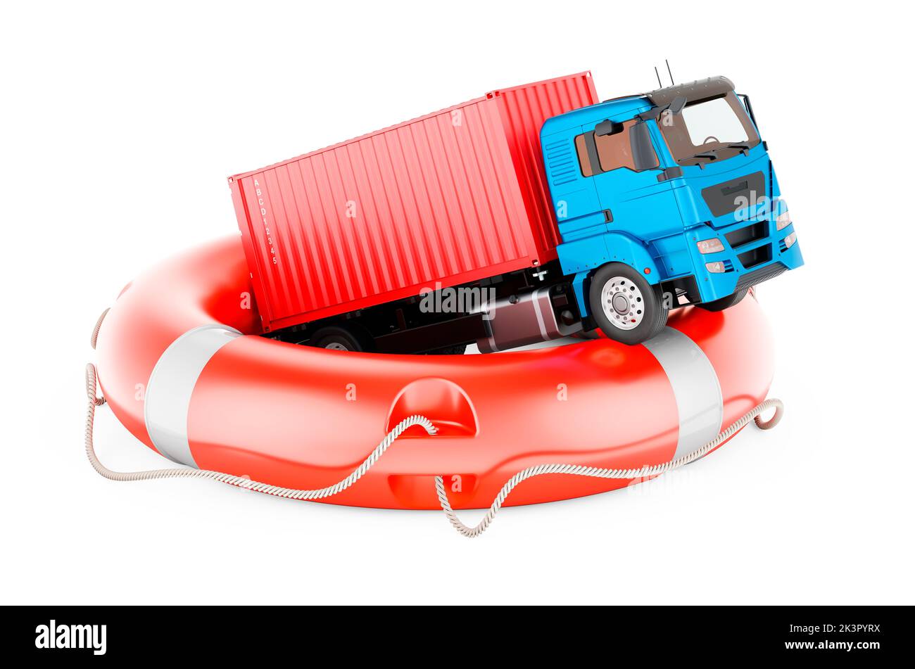 Furgone da carico all'interno della cintura di sicurezza, 3D rendering isolato su sfondo bianco Foto Stock
