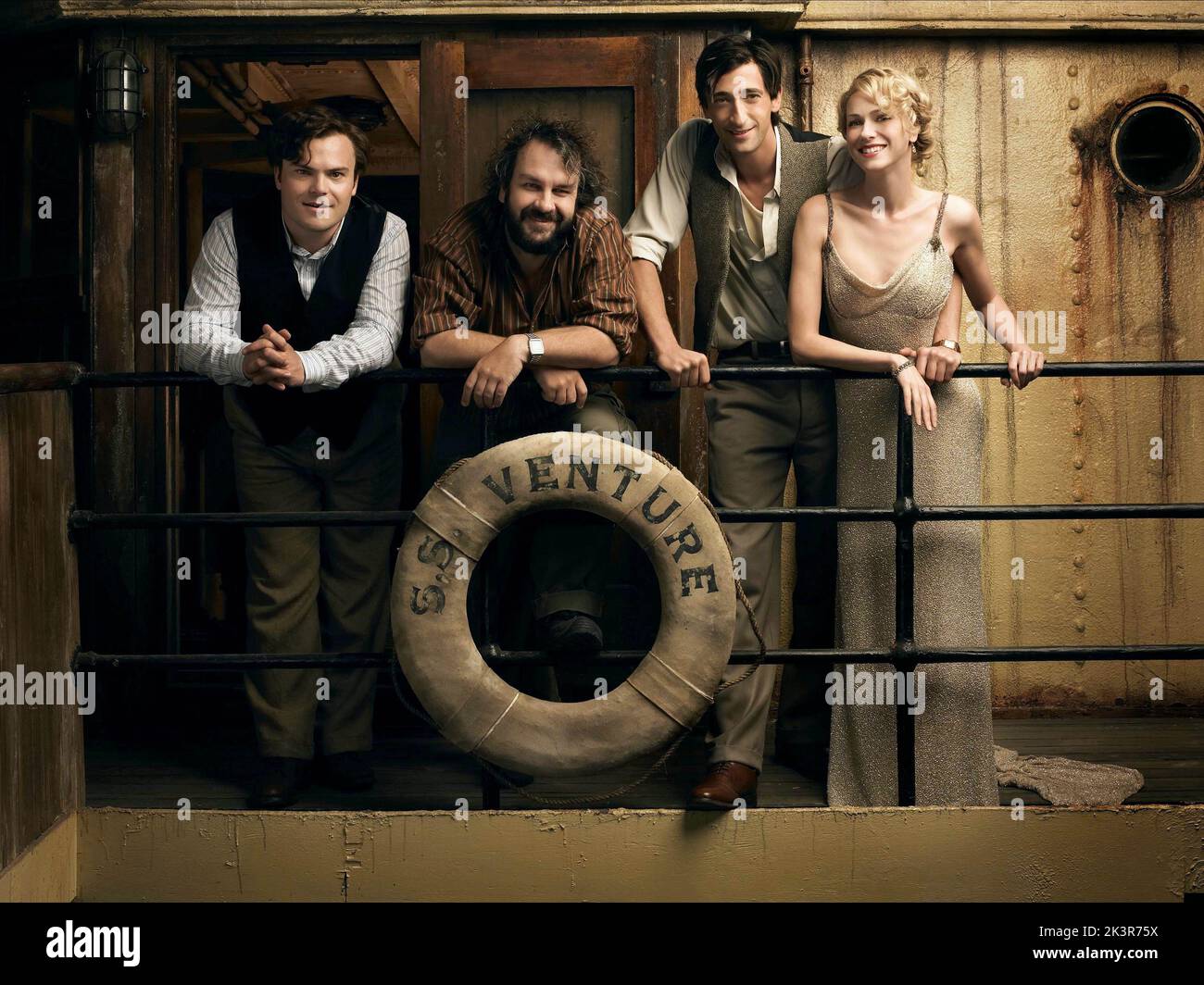 Jack Black, Peter Jackson, Naomi Watts & Adrien Brody Film: King Kong 2005 Stills di produzione e promozione (USA/NZ/DE 2005) personaggi: Carl Denham,Gunner,Ann Drrow & Jack Driscoll regista: Peter Jackson 05 dicembre 2005 **AVVERTENZA** questa fotografia è solo per uso editoriale ed è copyright di UNIVERSAL e/o del fotografo assegnato dalla Film o dalla Production Company e può essere riprodotta solo da pubblicazioni in concomitanza con la promozione del film di cui sopra. È richiesto un credito obbligatorio a UNIVERSAL. Il fotografo deve essere accreditato anche quando è noto. Nessun uso commerciale può essere Foto Stock