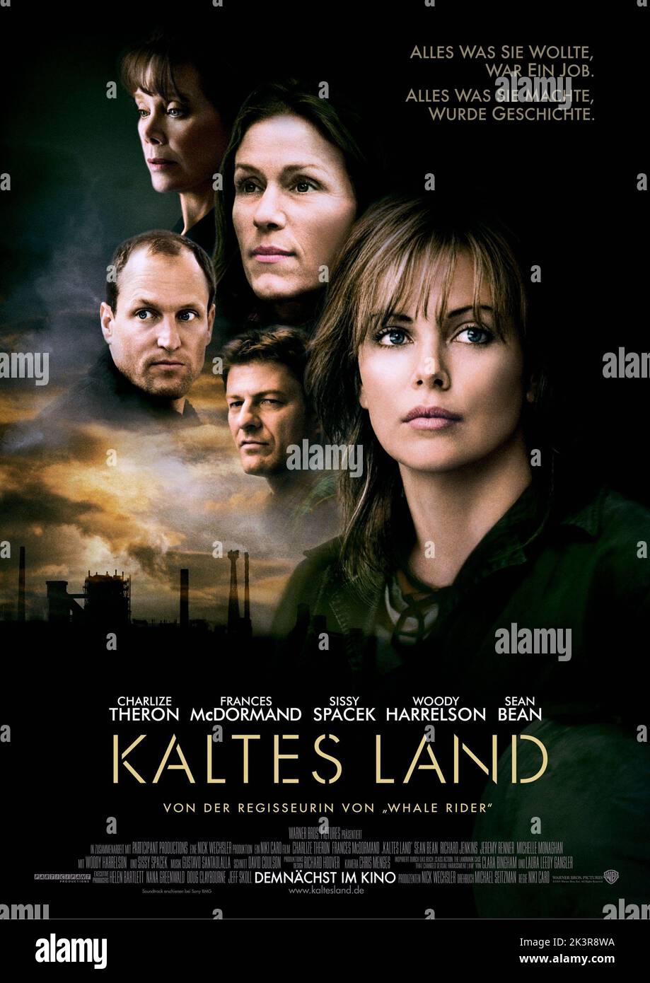 Sissy Spacek, Frances Mcdormand, Woody Harrelson, Sean Bean & Charlize Theron Poster Film: North Country (USA 2005) personaggi: Alice aimes, Glory, Bill White, Kyle, Josey aimes / Literaturverfilmung (basato sul libro di Clara Bingham) regista: Niki Caro 12 Settembre 2005 **ATTENZIONE** questa foto è solo per uso editoriale ed è copyright di WARNER BROS. E/o del fotografo assegnato dalla Film o dalla Production Company e può essere riprodotta solo da pubblicazioni in concomitanza con la promozione del suddetto Film. È richiesto un credito obbligatorio per WARNER BROS. Il fotografo sho Foto Stock