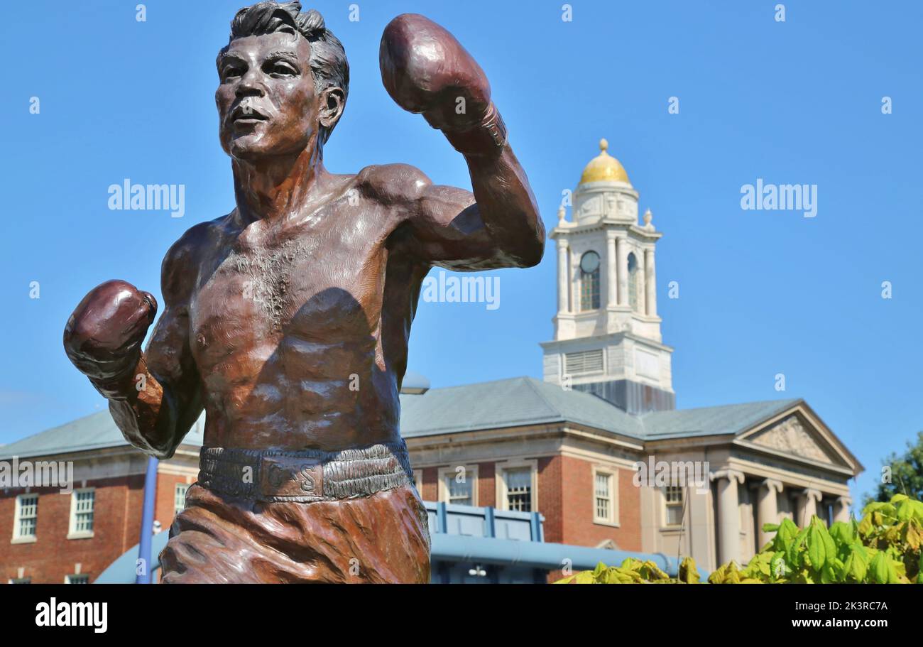 Statua del pugile Tony de Marco nel centro di Boston, USA Foto Stock