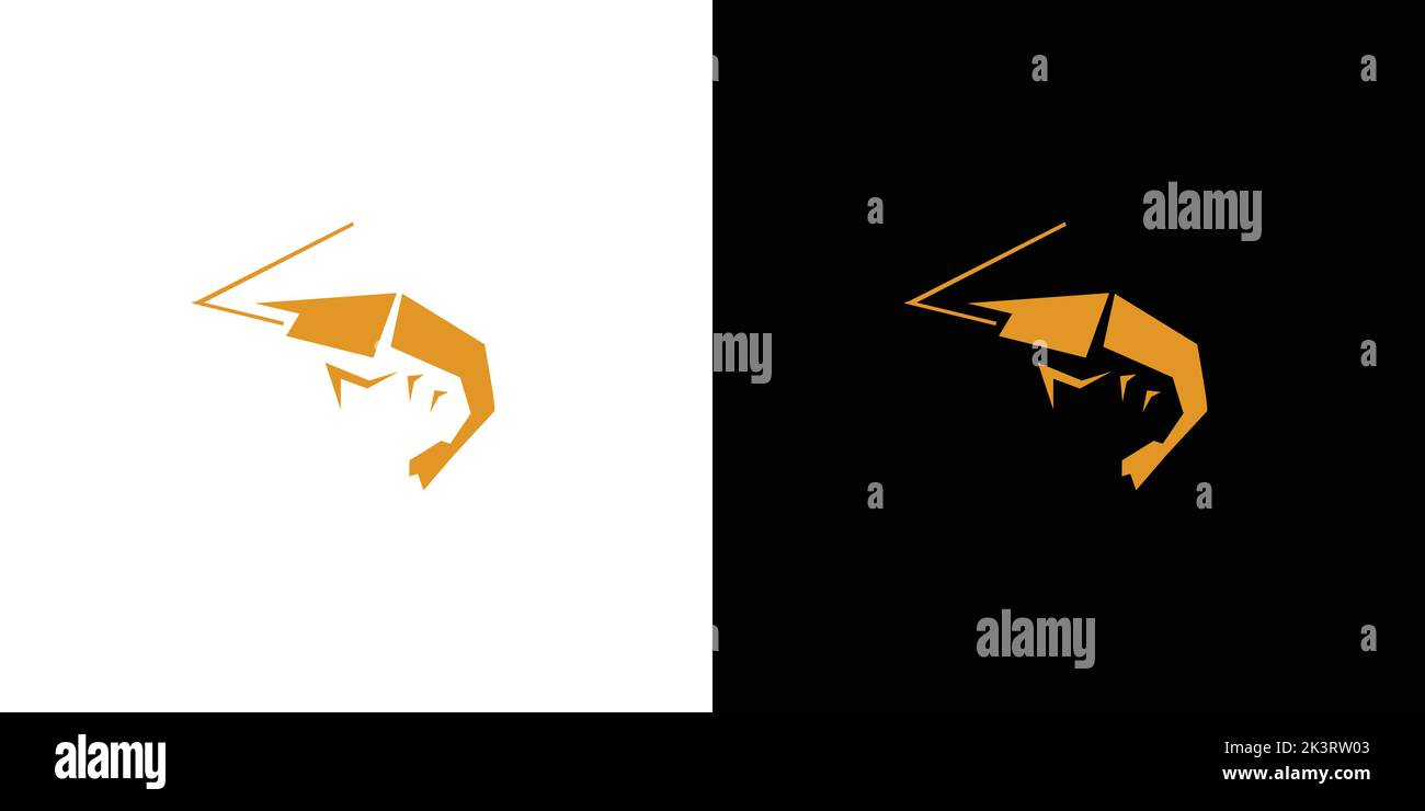 Un'illustrazione del logo dei gamberetti su sfondi bianchi e neri Illustrazione Vettoriale