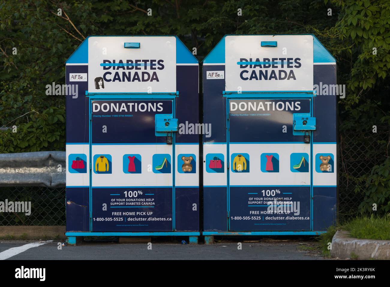 Bidoni o scatole per donazioni di diabete Canada, per contribuire a raccogliere fondi per combattere il diabete. HALIFAX, NOVA SCOZIA Foto Stock