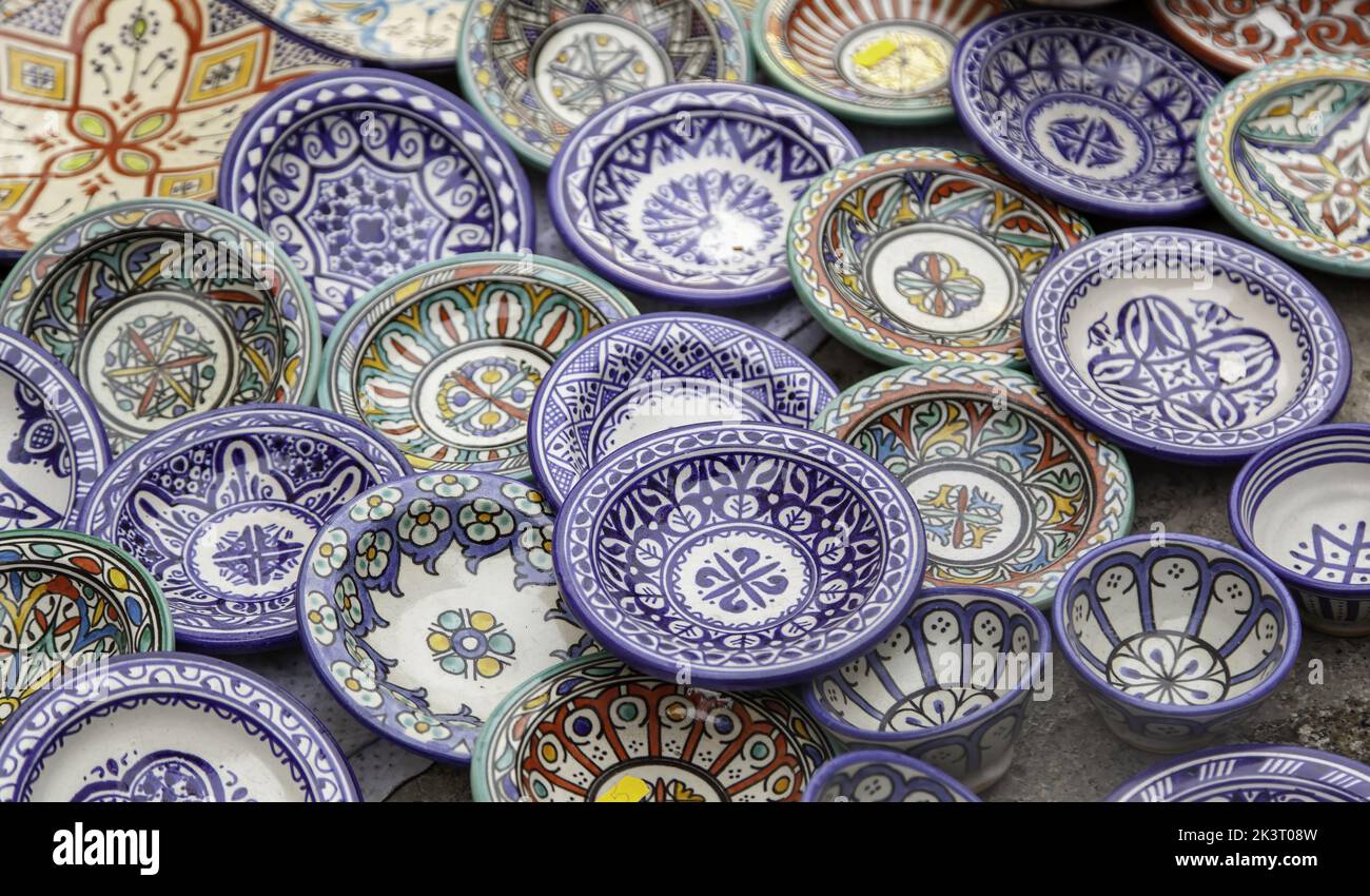 Particolare di artigianato tipico marocchino, ceramiche fatte a mano Foto Stock