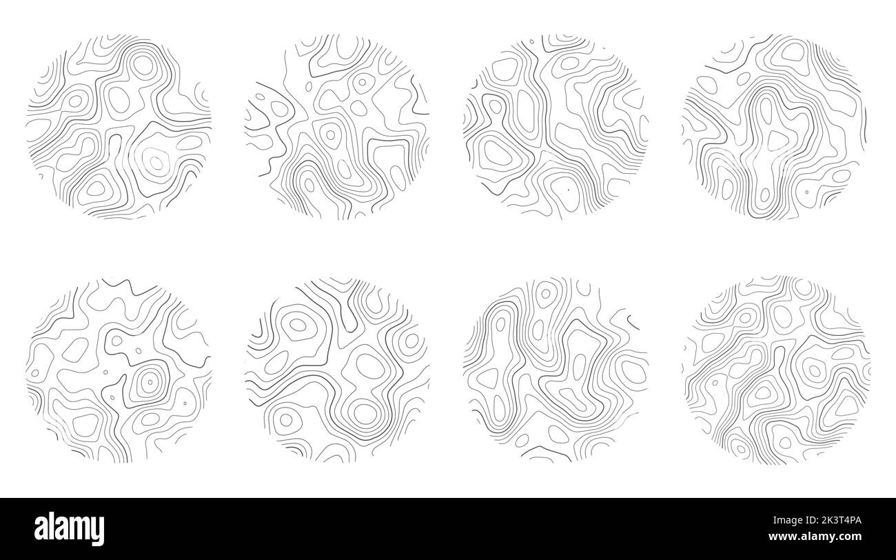 Struttura in legno con linee topografiche. Ondulazione organica. Set di anelli ad albero. Illustrazione del doodle vettoriale. Illustrazione Vettoriale