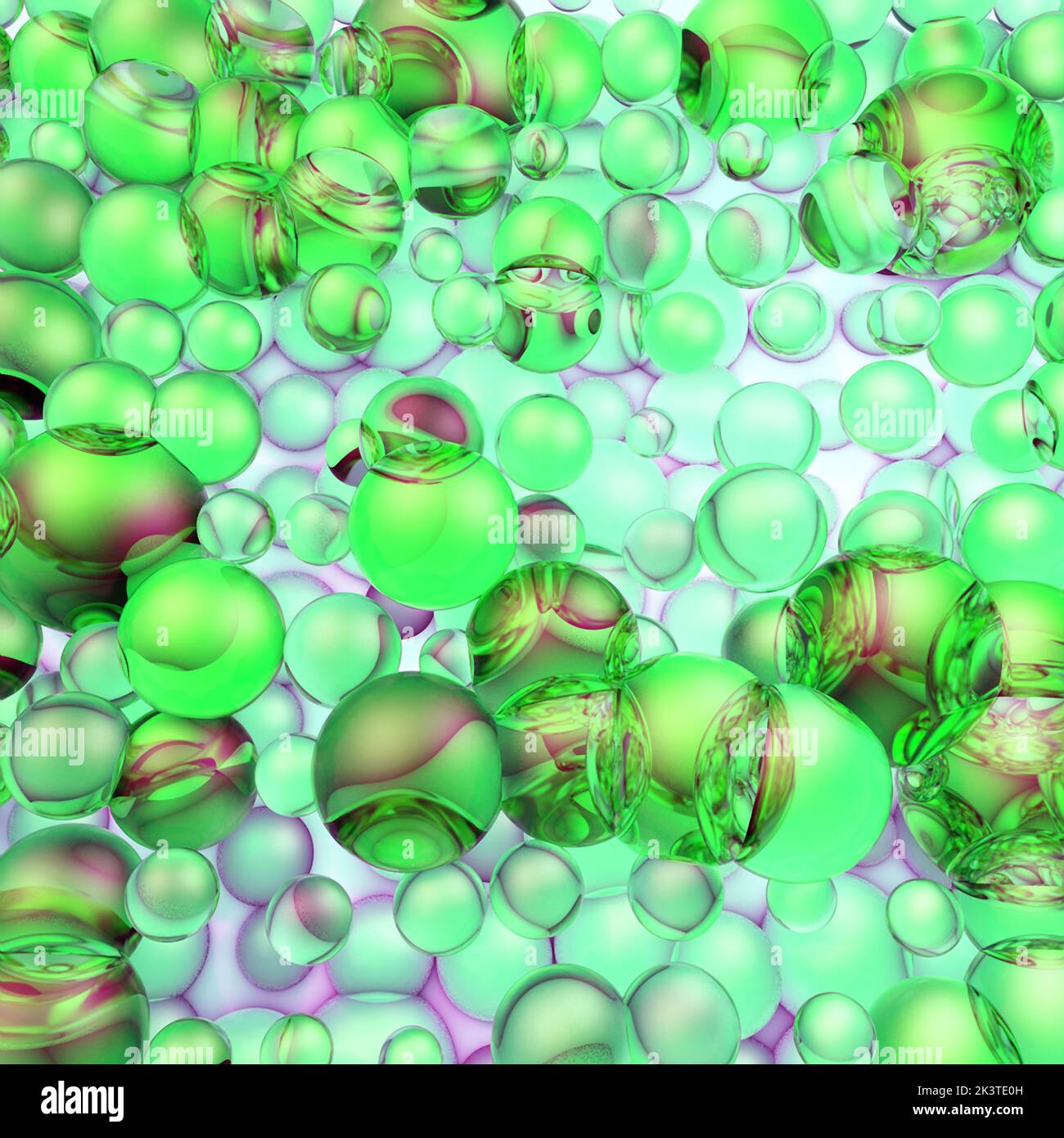 Il primo piano gocce d'acqua con Rainbow colorato. Illustrazione 3D Foto Stock