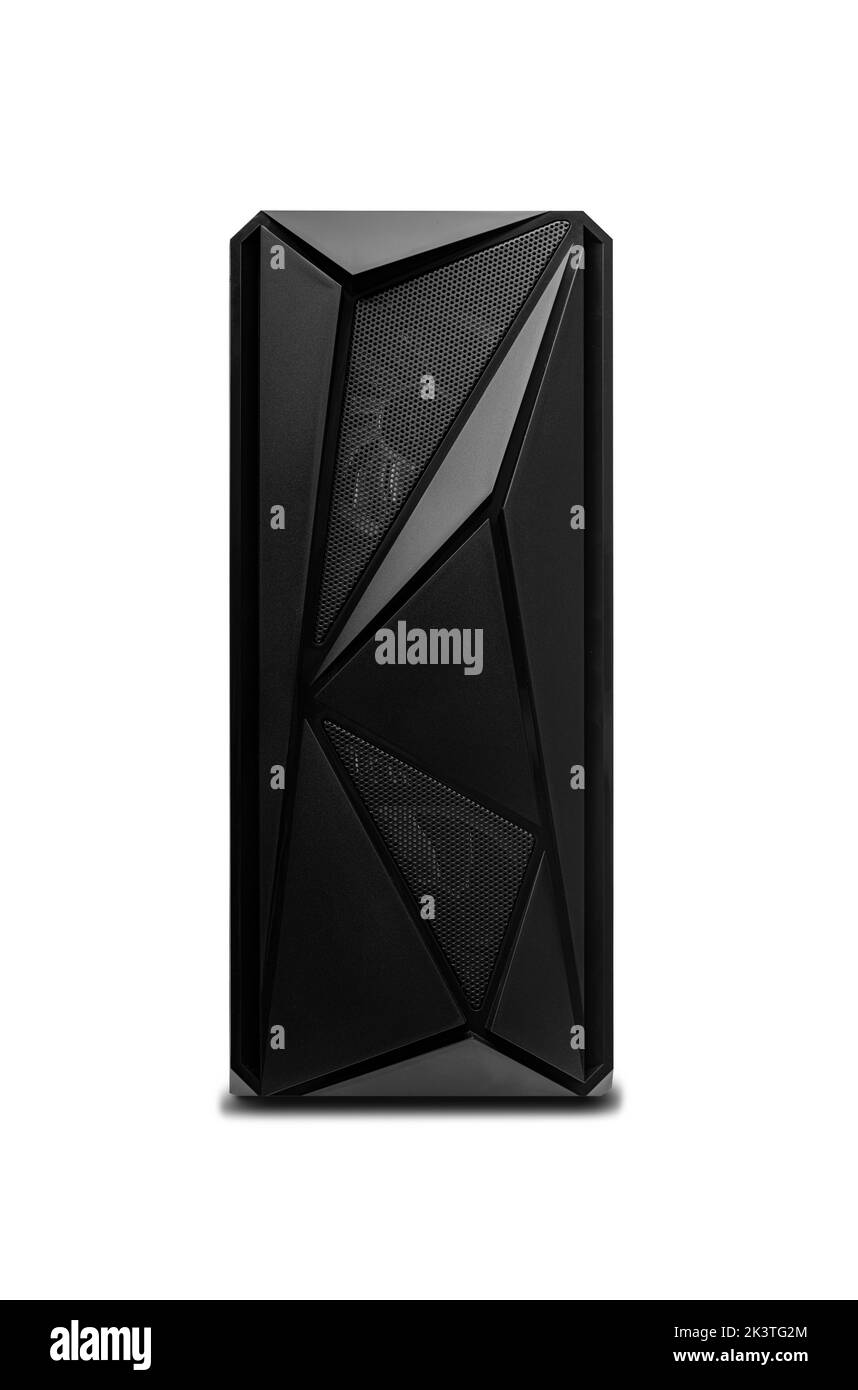 Unità di sistema del computer desktop isolata in bianco. Foto Stock