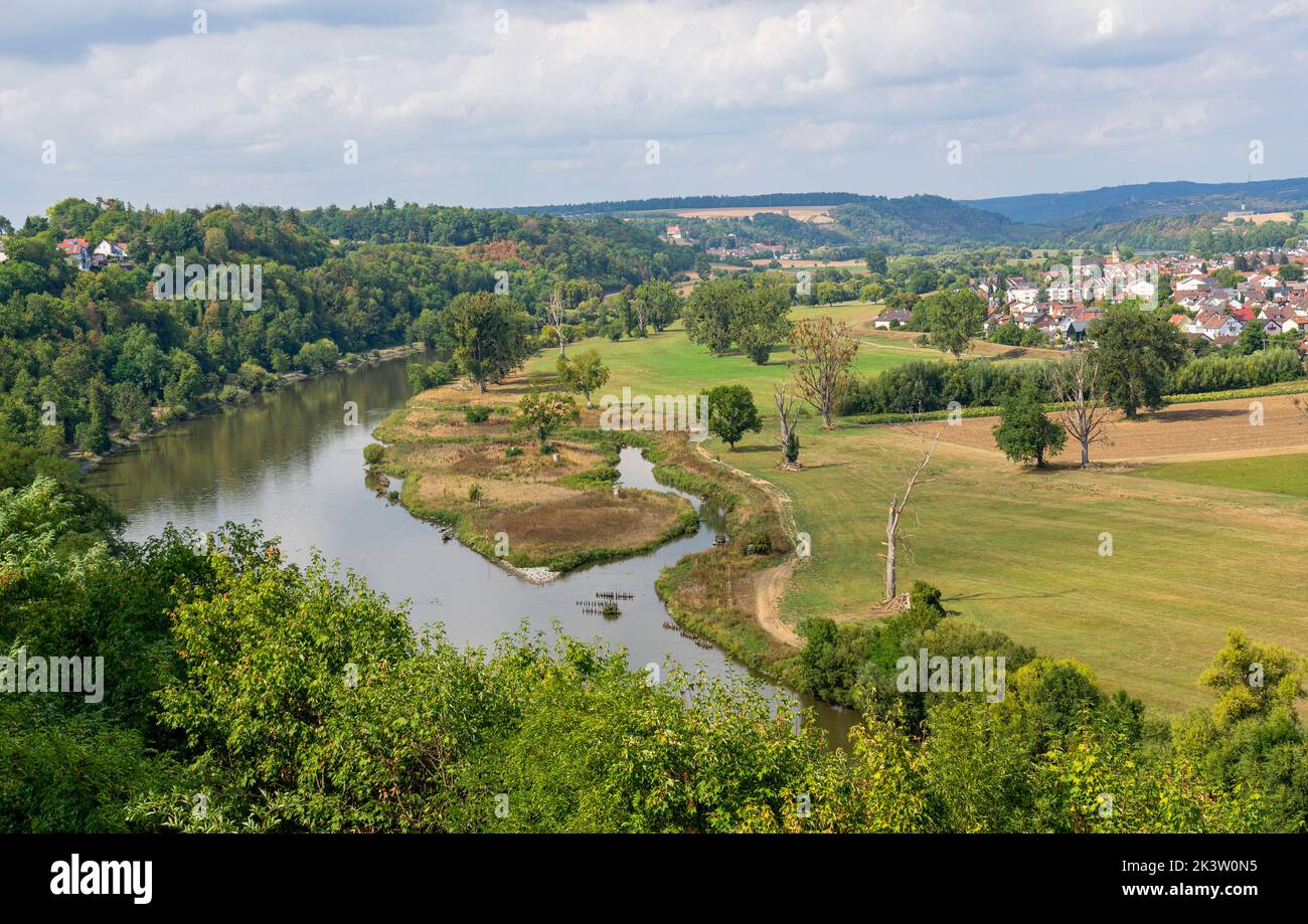 Paesaggio ad angolo alto intorno Offenau, visto da Bad Wimpfen, una storica città termale nel quartiere di Heilbronn nella regione di Baden-Wuerttemberg a sud Foto Stock