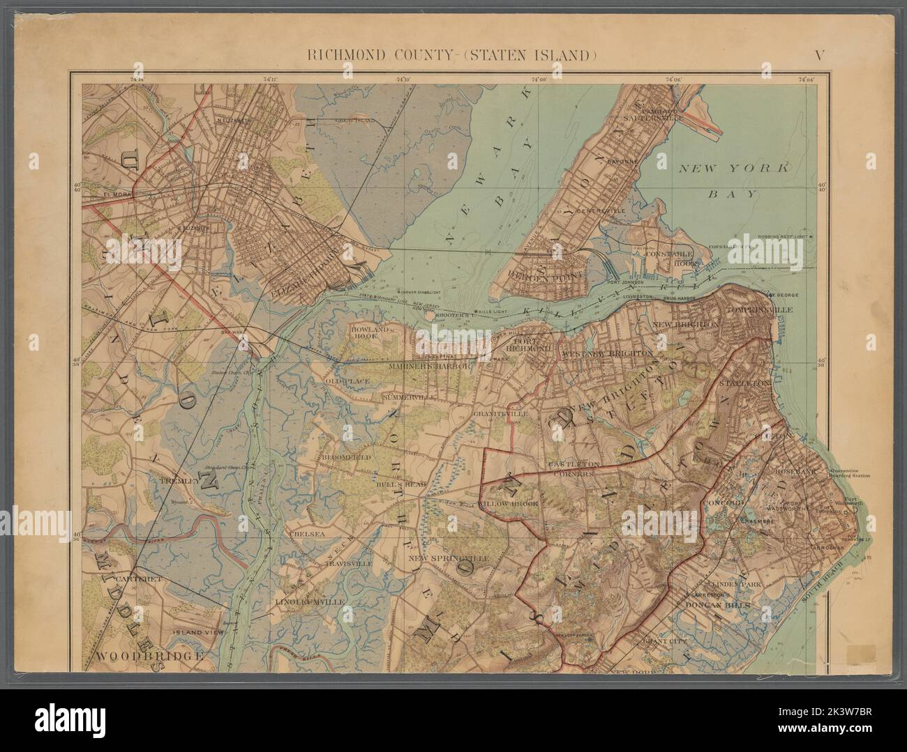 Double Page Plate No. 5: Richmond County (Staten Island) Cartographic. Atlanti, Mappe, Mappe, Mappe topografiche. 1891. Lionel Pincus e la Principessa Firyal Map Division. New York (N.Y.), area metropolitana di New York Foto Stock