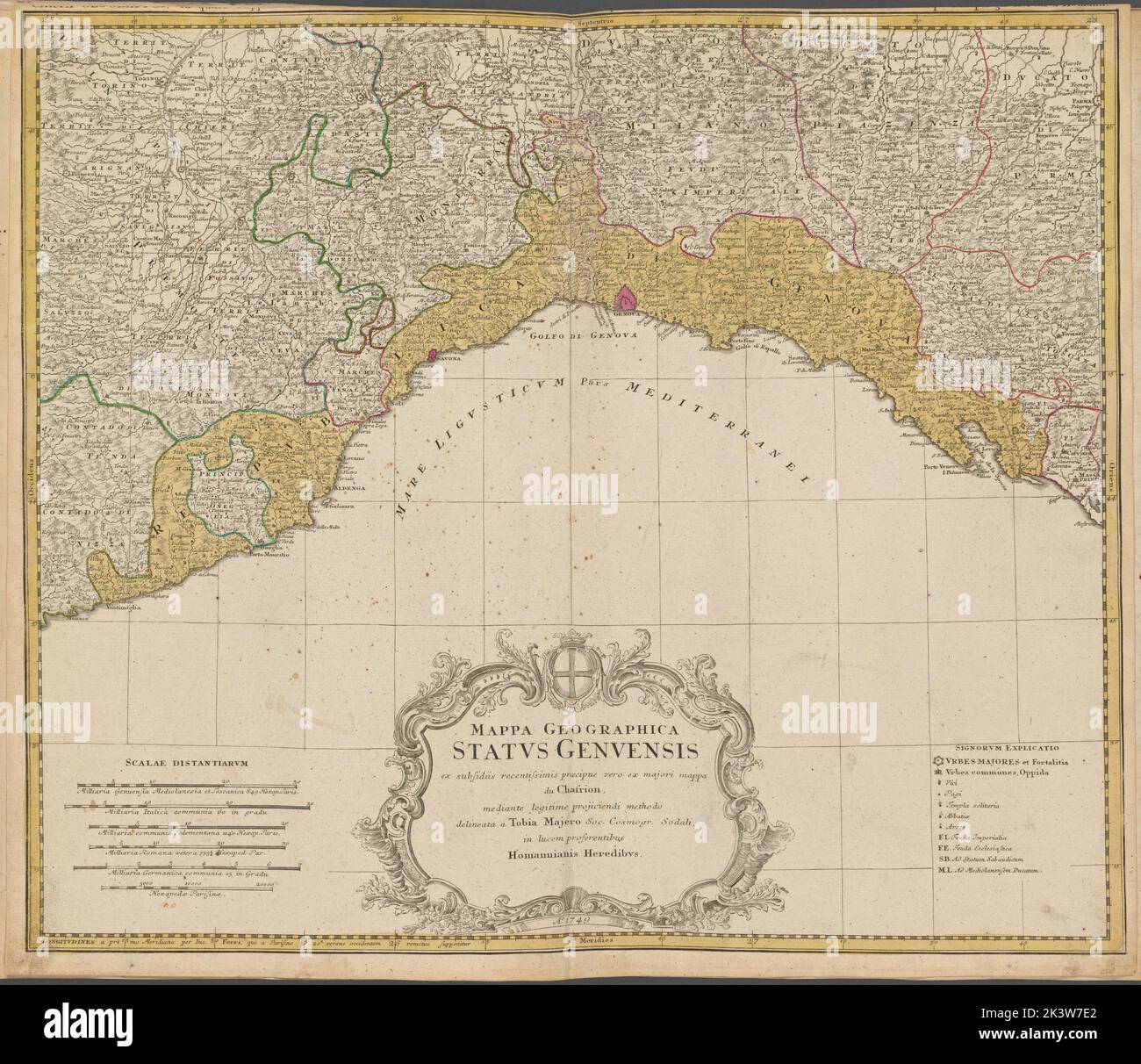 Mappa geographica Stato Genuensis 1749. Cartografica. Mappe. Lionel Pincus e la Principessa Firyal Map Division. Italia , Mappe, Svizzera , Mappe Foto Stock