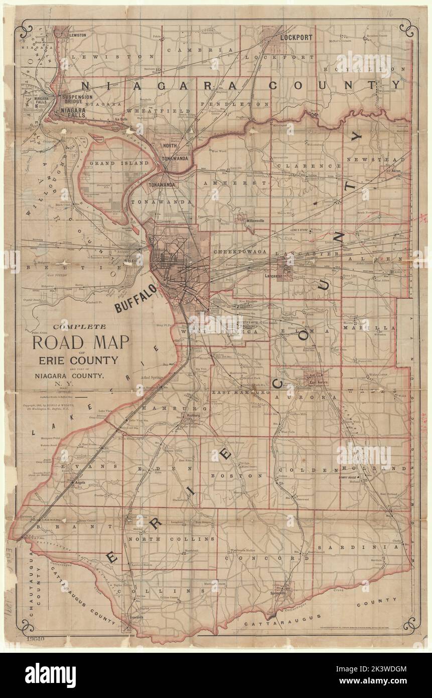 Mappa stradale di Erie County e parte di Niagara County, N. Y. Cartographic. Mappe, mappe stradali. 1891. Lionel Pincus e la Principessa Firyal Map Division. Roads , New York (state) , Erie County, Roads , New York (state) , Niagara County, Erie County (N.Y.), Erie County (N.Y.) , Divisioni amministrative e politiche, New York (Stato) , Erie County Foto Stock