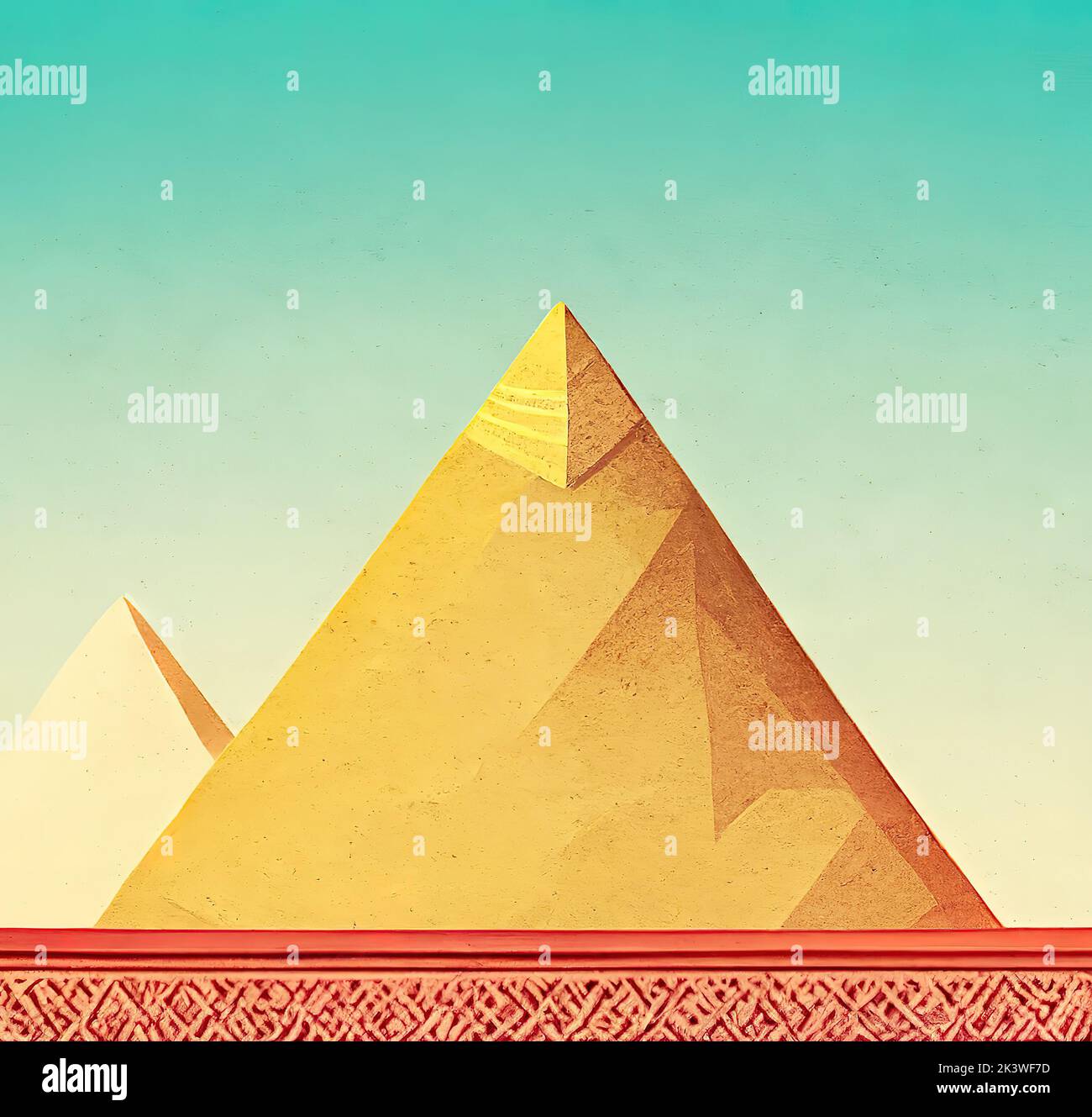 Piramide egiziana stilizzata. Piramide egiziana piatta illustrazione. Antica piramide egiziana sotto il cielo. Illustrazione digitale. Foto Stock