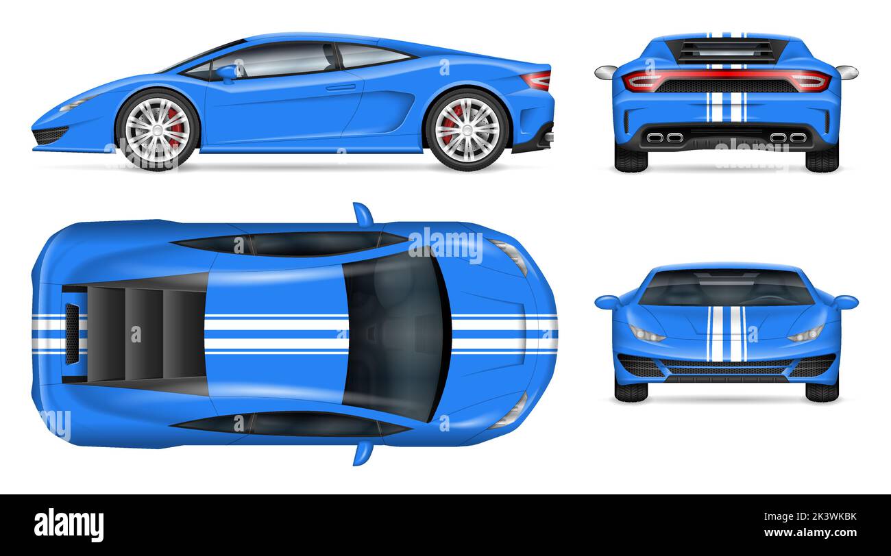 Il vettore di auto sportive mockup su sfondo bianco per il marchio del veicolo, l'identità aziendale. Tutti gli elementi del gruppo su livelli separati per facilitare la modifica. Illustrazione Vettoriale
