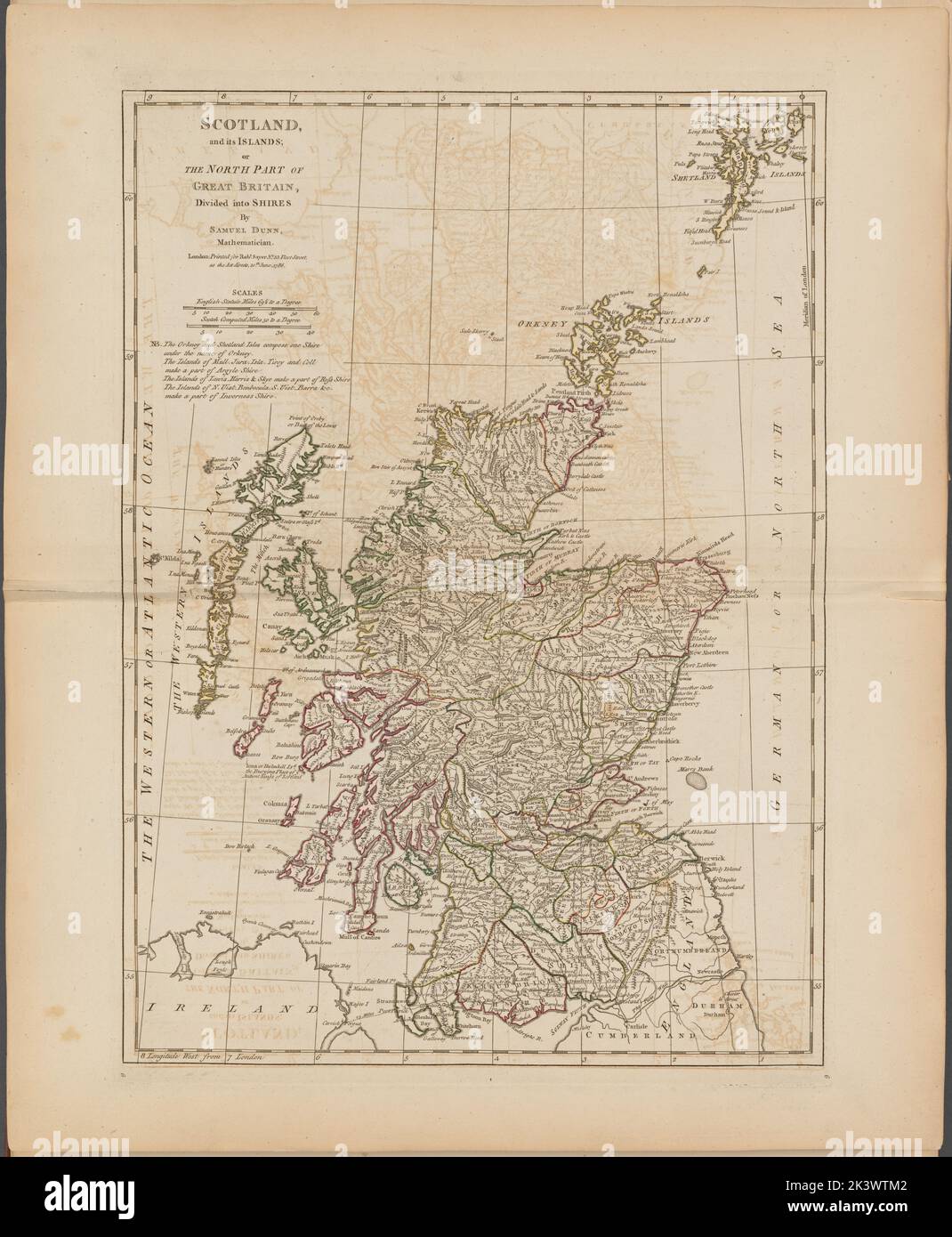 La Scozia, e le sue isole, o la parte settentrionale della Gran Bretagna, divisa in narghie 1786. Dunn, Samuel, d. 1794. Cartografia. Mappe. Lionel Pincus e la Principessa Firyal Map Division. Atlanti, inglesi, geografia, Scozia, Gran Bretagna Foto Stock