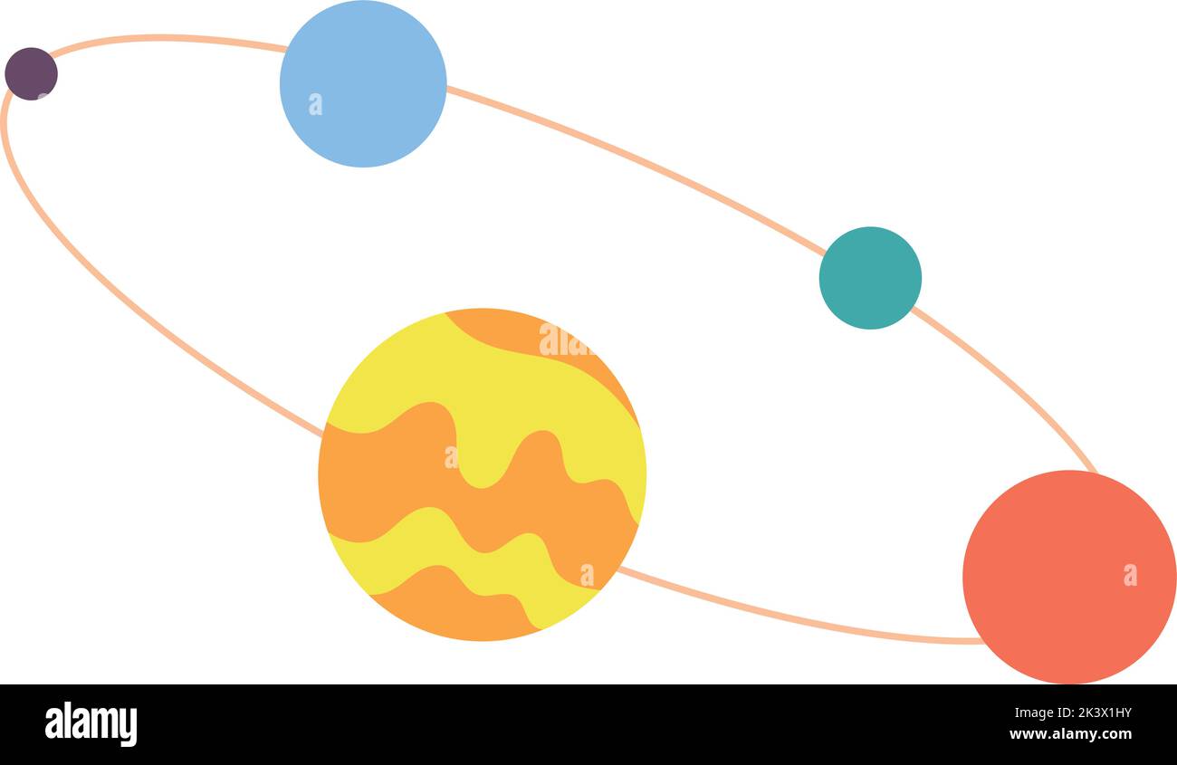 Modello di pianeta con satelliti orbitanti. Icona dello spazio astronomico isolata su sfondo bianco Illustrazione Vettoriale