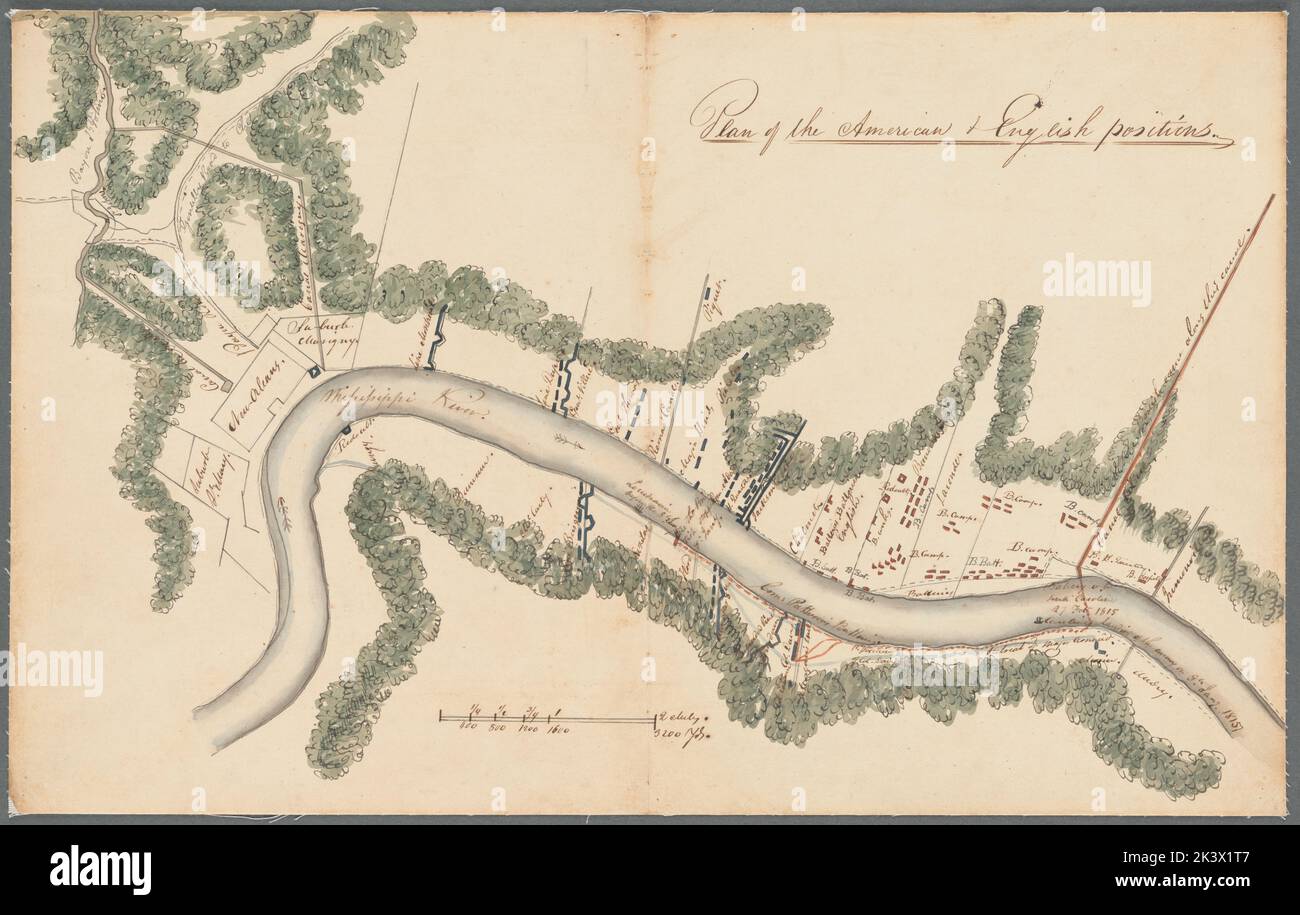 Piano delle posizioni americana + inglese 1815 - 1820. Cartografica. Mappe, piani. Divisione manoscritti e archivi Foto Stock