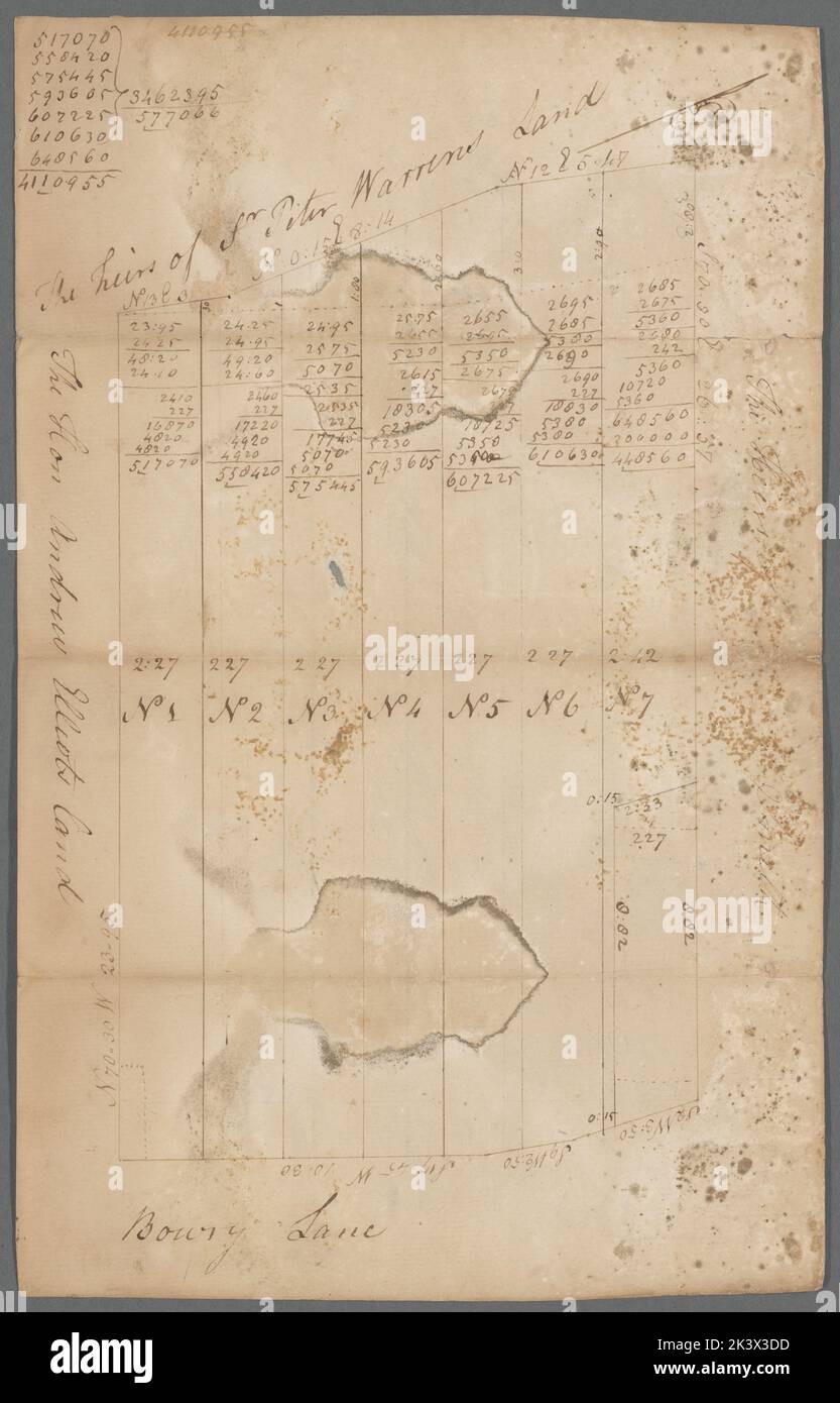 Parcella di terra nel Bowery 1784. Cartografica. Mappe, indagini, indagini sul territorio. Divisione manoscritti e archivi Foto Stock