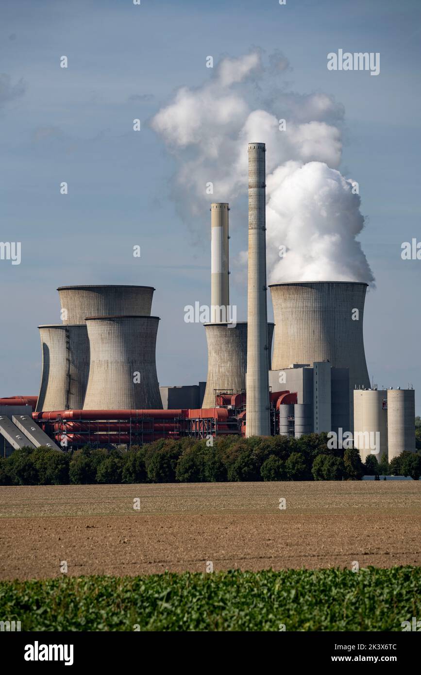 La centrale elettrica a lignite di RWE, nei pressi di Grevenbroich, la più grande centrale elettrica a carbone della Germania, la seconda più grande in Europa, l'unità A-e, NRW, Germania Foto Stock