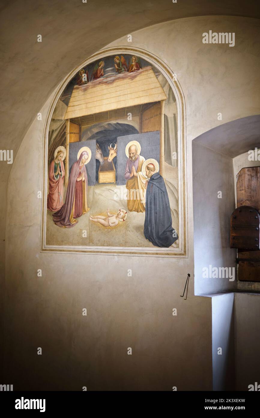 La nascita del presepe di Cristo di fra Angelico - cella dei Monaci 5 - nel Museo di San Marco a Firenze Foto Stock