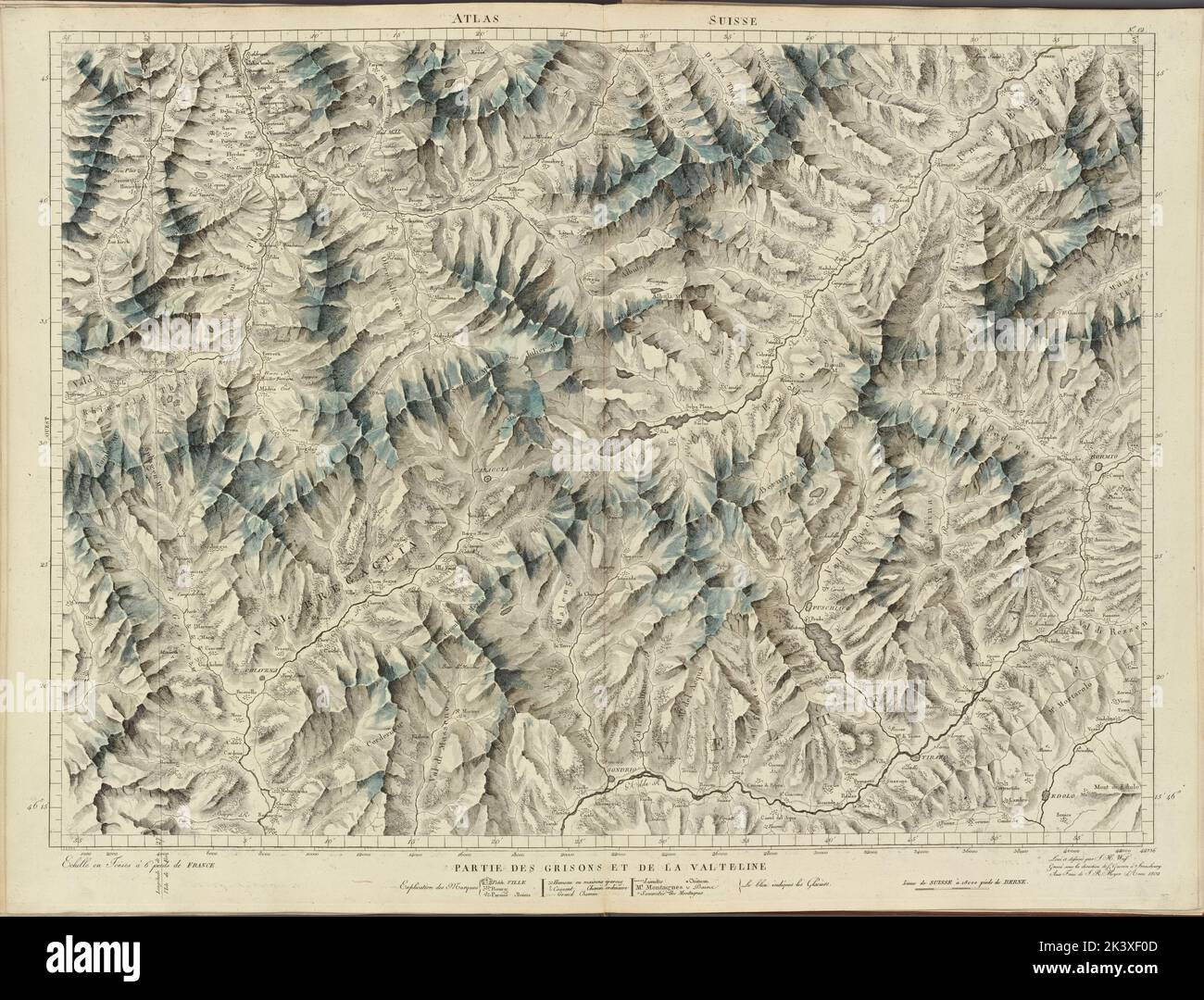 Partie des Grigions de la Valteline. Cartografica. Mappe. 1802. Lionel Pincus e la Principessa Firyal Map Division. Svizzera Foto Stock