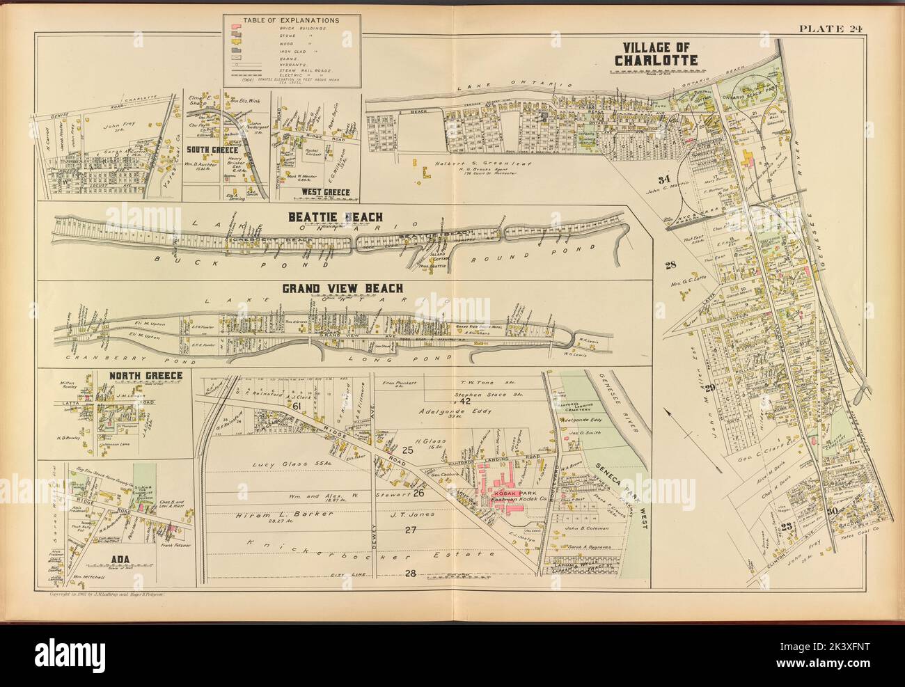 24 Mappa del villaggio di Charlotte, S. Grecia, W. Grecia, Beattle Beach, Grand view Beach, N. Grecia, Ada Cartographic. Atlanti, Mappe. 1902. Lionel Pincus e la Principessa Firyal Map Division. Monroe County (N.Y.), Real Property , New York (state) , Monroe County Foto Stock