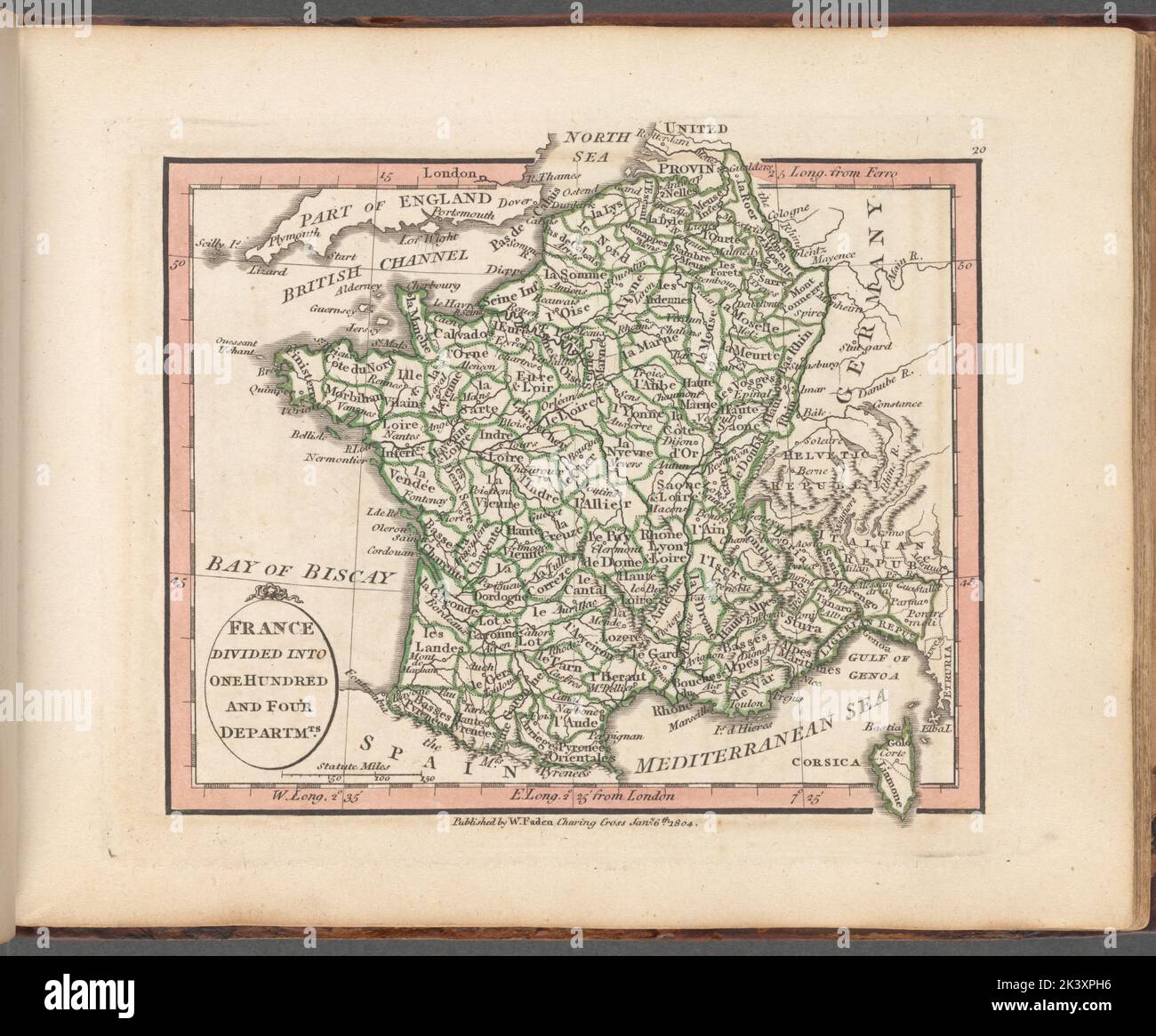 La Francia si è divisa in centoquattro departments. Cartografica. Mappe, Atlantici. 1804-01-06. Lionel Pincus e la Principessa Firyal Map Division. Atlanti , Gran Bretagna, Mappe nell'educazione , Inghilterra, geografia storica, Francia Foto Stock