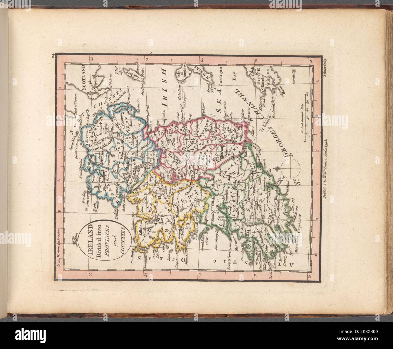 L'Irlanda è divisa in province e contee 1798-1804. Cartografica. Mappe, Atlantici. Lionel Pincus e la Principessa Firyal Map Division. Atlanti , Gran Bretagna, Mappe nell'educazione , Inghilterra, geografia storica, Irlanda Foto Stock