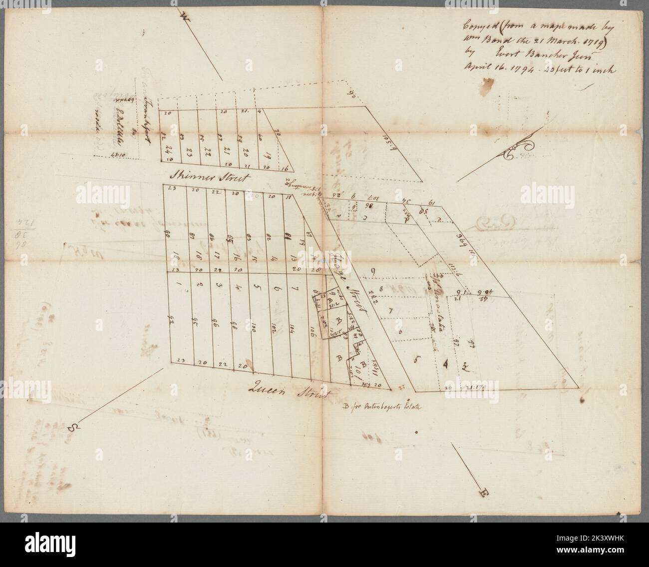 Hague Street, Skinner Street, Hannover e Sloat Lane 1794. Cartografica. Mappe, indagini, indagini sul territorio. Divisione manoscritti e archivi Foto Stock