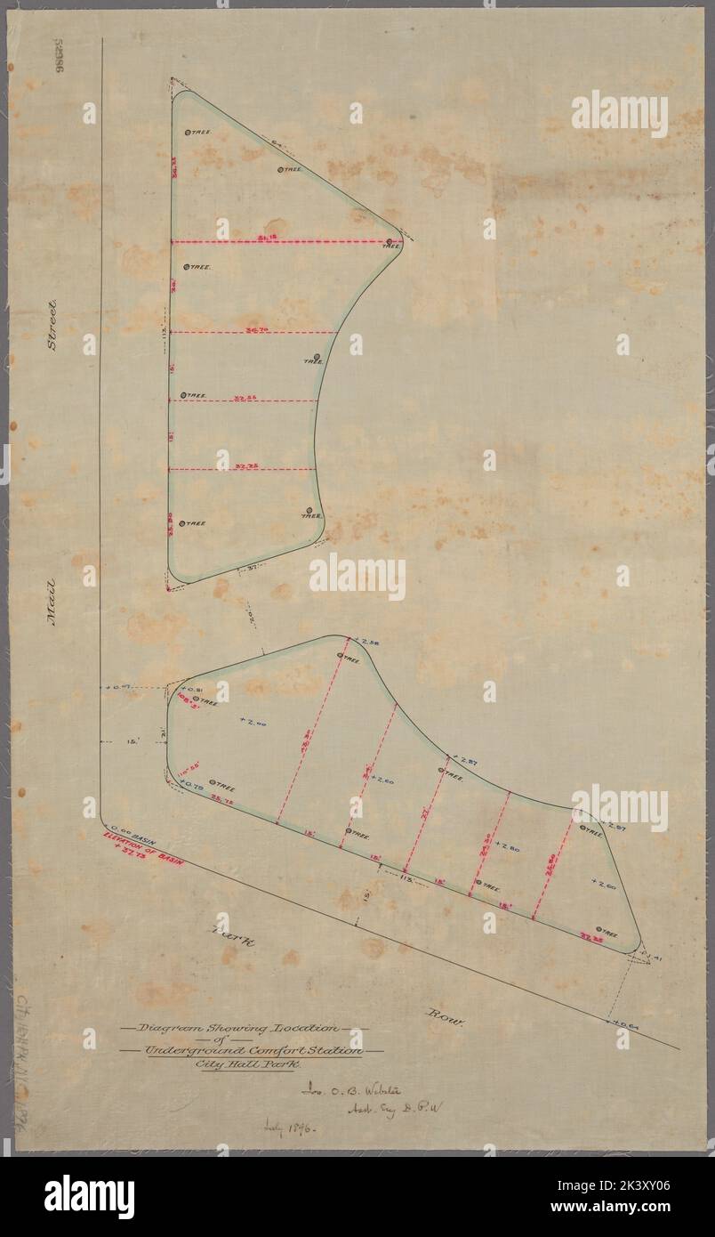 Diagramma che mostra la posizione della stazione comfort non interrata, cartografia City Hall Park. Mappe, mappe manoscritto. 1896. Lionel Pincus e la Principessa Firyal Map Division. City Hall Park (New York, N.Y.), Manhattan (New York, N.Y.), New York (N.Y.), Pianificazione della città , New York (stato) , New York, Geologia , New York (stato) , New York, Parks , New York (stato) , New York Foto Stock