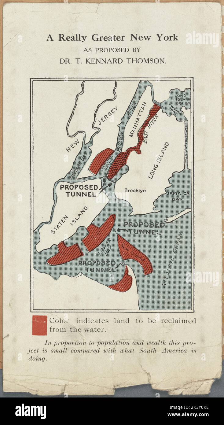 Una New York veramente più grande come proposto dal Dr. T. Kennard Thomson Cartographic. Ritagli, Mappe. 1914. Biblioteca scientifica, industriale e commerciale: Collezione generale Foto Stock
