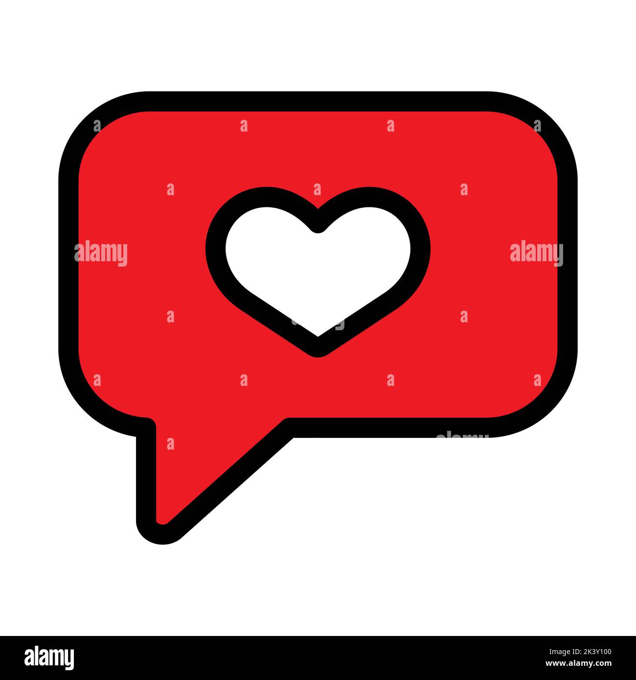 Immagine cartoon di un simpatico hamburger sorridente. Notifica rossa con icona a forma di cuore. Illustrazione del cibo. Illustrazione vettoriale. Illustrazione Vettoriale