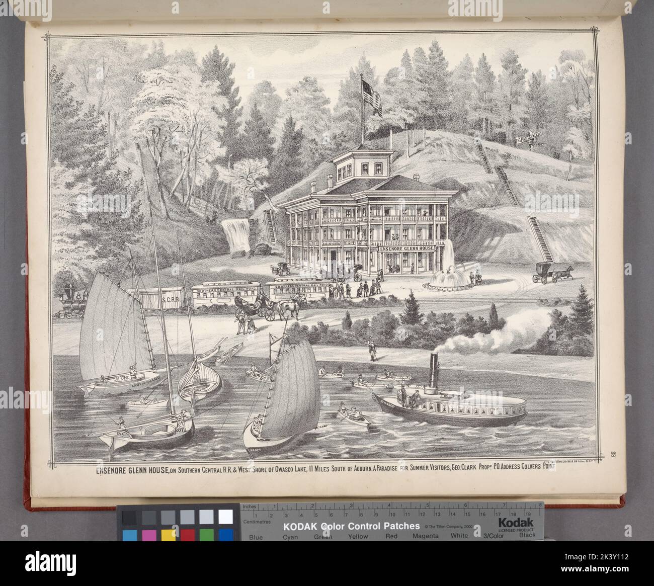 Ensenore Glenn House, sul centro meridionale R.R. E West Shore del lago Owasco, 11 km circa a sud di Auburn. Un paradiso per i visitatori estivi, Geo. Prof. Clark Cartografia punto Culvers indirizzo postale. Atlanti, stampe. 1875. Lionel Pincus e la Principessa Firyal Map Division. Contea di Cayuga (N.Y.), Real Property , New York (Stato) , Contea di Cayuga Foto Stock