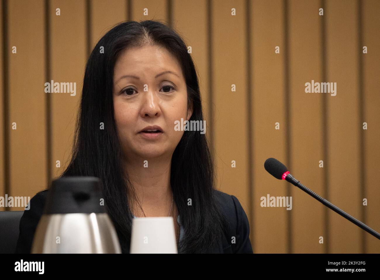 Portland, Stati Uniti. 28th Set, 2022. Il chirurgo ortopedico Dr. Carolyn Wang testimonia della rottura del braccio di Erin Wenzel. Erin Wenzel, volontario di Street-medic, ha citato la città di Portland per $450.000 dollari per un braccio rotto e un disturbo post traumatico da stress, dopo essere stato spinto da dietro da un ufficiale dell'ufficio di polizia di Portland durante le proteste di George Floyd il 14 agosto 2020. (Foto di John Rudoff/Sipa USA) Credit: Sipa USA/Alamy Live News Foto Stock