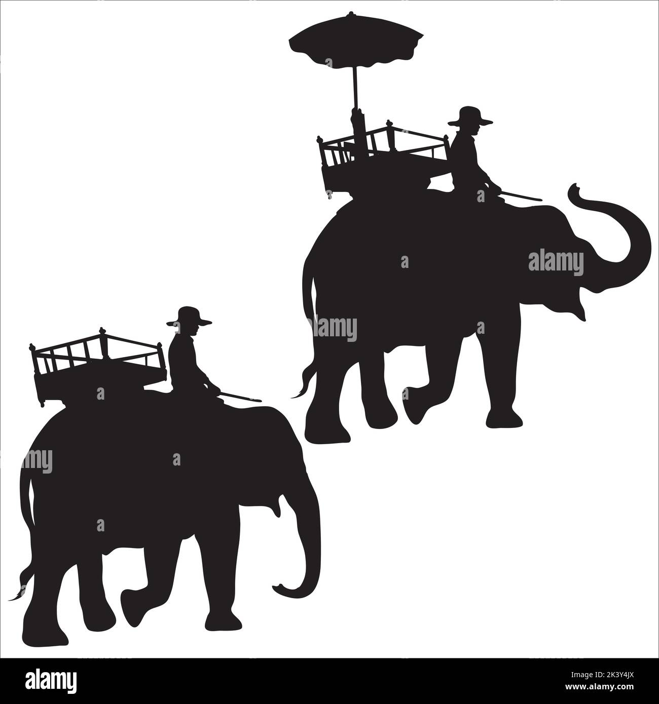 Set vettoriale di Elephant Tour Silhouettes Illustrazione isolato su sfondo bianco Illustrazione Vettoriale