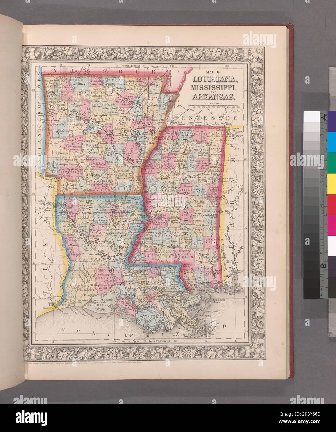 Mappa di Louisiana, Mississippi e Arkansas. Mitchell, S. Augusto (Samuele Augusto), 1792-1868. Cartografica. Mappe. 1863. Lionel Pincus e la Principessa Firyal Map Division Foto Stock