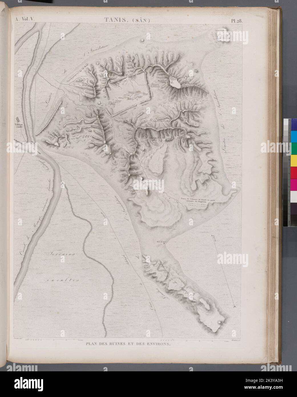 Tanis (Sân). Plan des ruines et des environs. Cartografica. Mappe, mappe topografiche. 1822. Divisione Rare Book. Egitto, Egitto, Tanis (città) Foto Stock