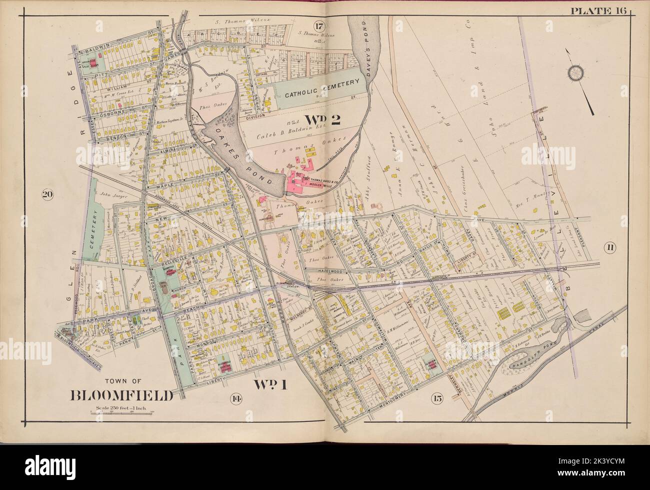 Essex County, V. 3, Double Page Plate No. 16 Mappa delimitata da James St., Pleasant St., Morris Canal, Liberty St., Essex Ave. A.H. Mueller (Editore). Cartografica. Atlanti, Mappe. 1906. Lionel Pincus e la Principessa Firyal Map Division. Contea di Essex (N.J.), Newark (N.J.) Foto Stock
