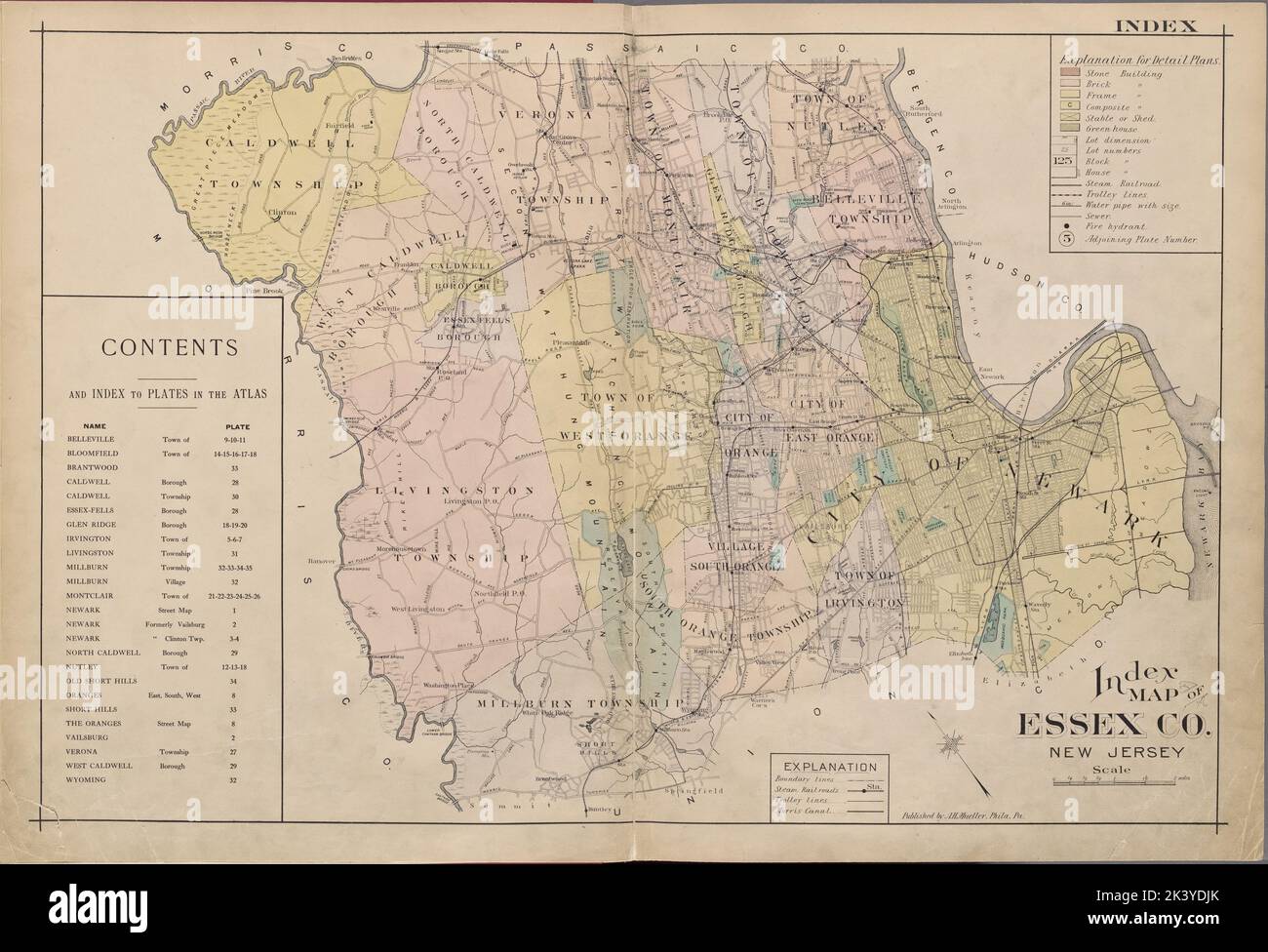 Mappa indice di Essex Co., NJ (sinistra pg.) A.H. Mueller (Editore). Cartografica. Atlanti, Mappe. 1906. Lionel Pincus e la Principessa Firyal Map Division. Contea di Essex (N.J.), Newark (N.J.) Foto Stock