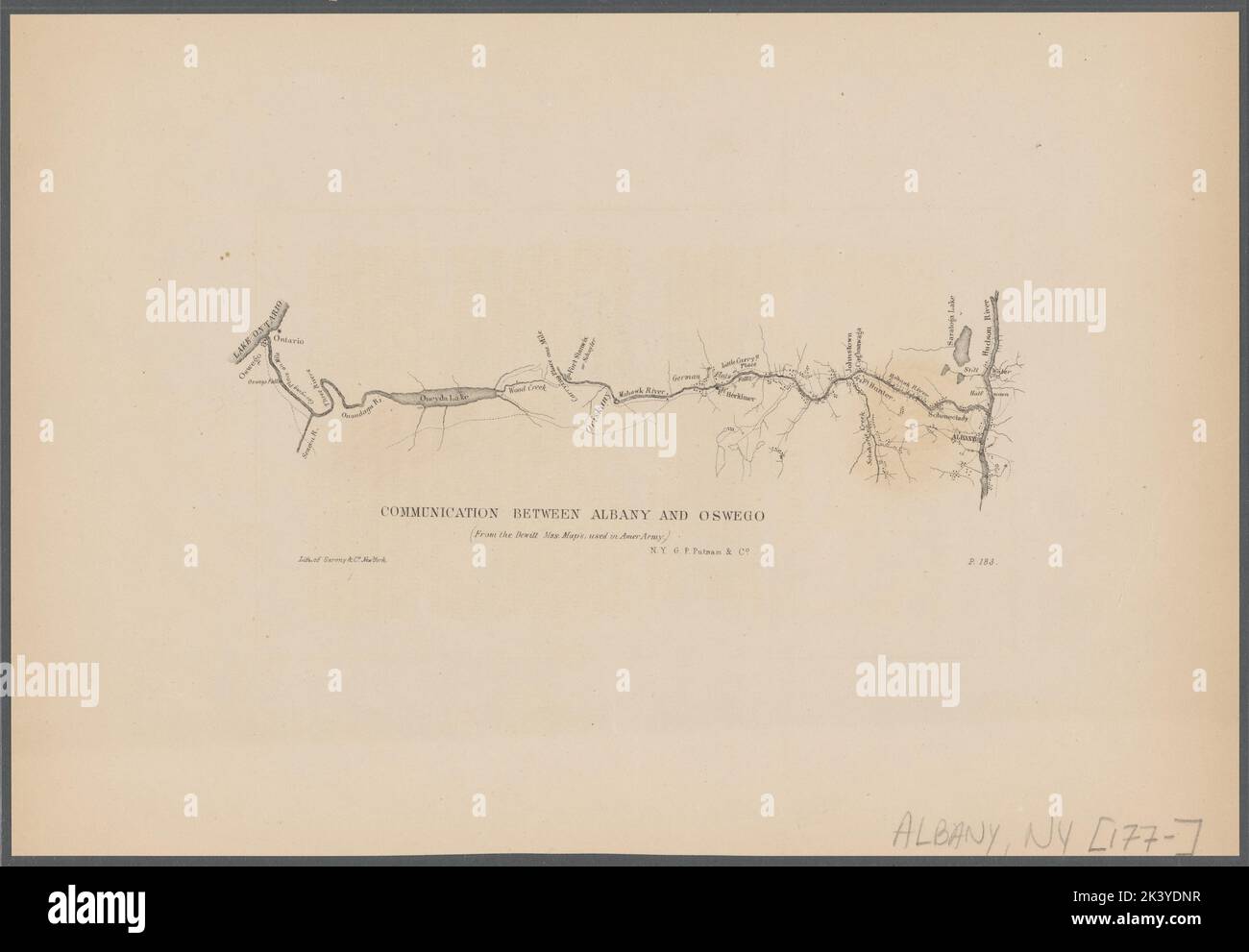 Comunicazione tra Albany e Oswego: (Dalle mappe Dewitt MSS., utilizzate in Amer. Esercito) cartografico. Mappe. 1855. Lionel Pincus e la Principessa Firyal Map Division. River , New York (state), Albany County (N.Y.), Oswego County (N.Y.), Mohawk River Valley (N.Y.), New York (state) Foto Stock
