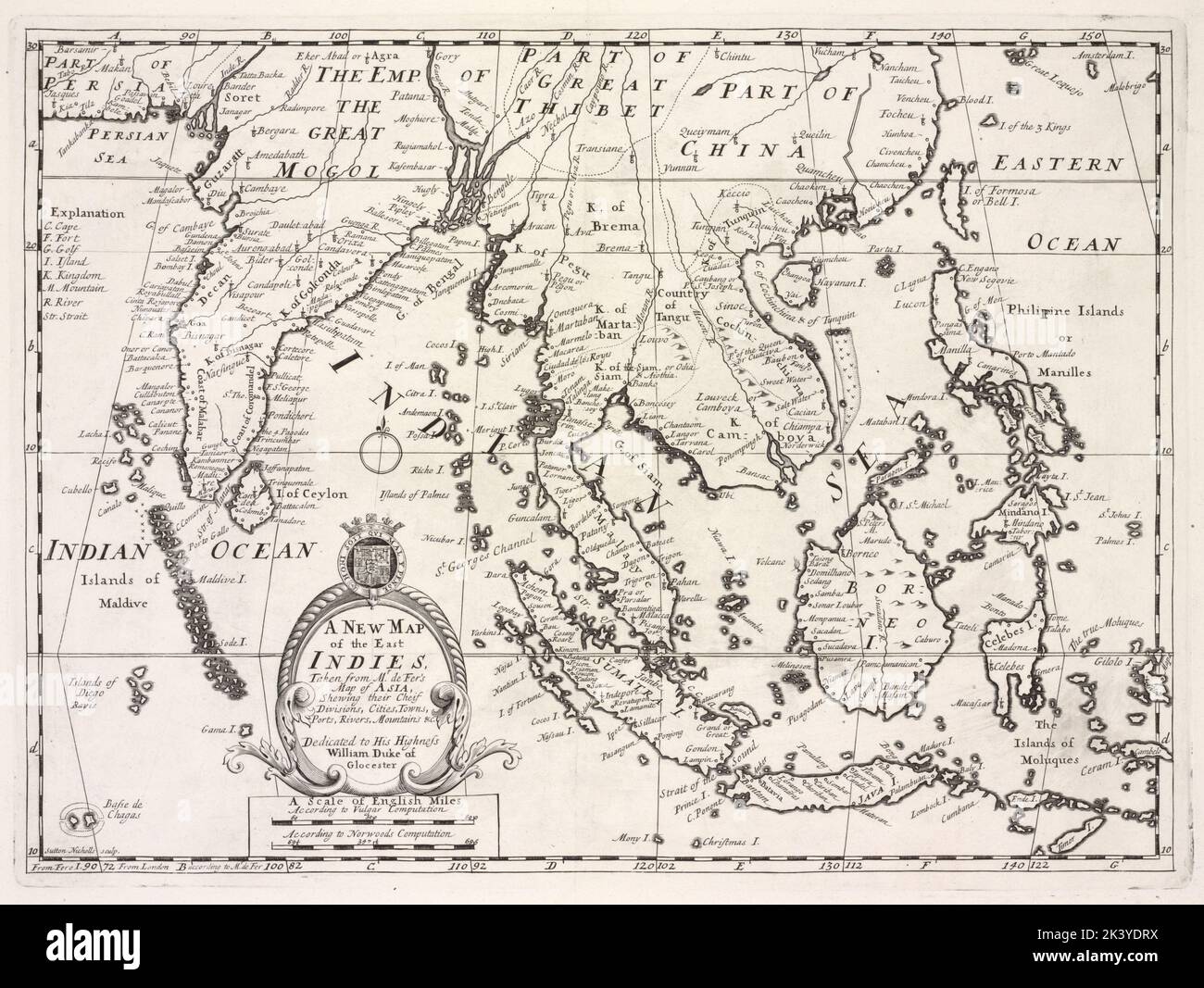 Una nuova mappa delle Indie Orientali, tratta dalla mappa dell'Asia del sig. De Fer, che presenta le loro principali divisioni, città, città, porti, fiumi, montagne &c.. Indie orientali. Cartografica. Mappe, Atlantici. 1700. Lionel Pincus e la Principessa Firyal Map Division. Atlanti, Britannici, Geografia, antichi, Mappe nell'educazione , Inghilterra, Mappe Foto Stock