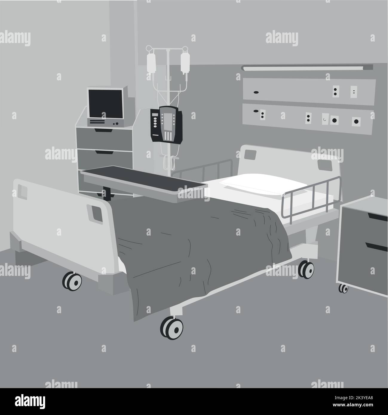 moderna camera d'ospedale con letto Illustrazione Vettoriale