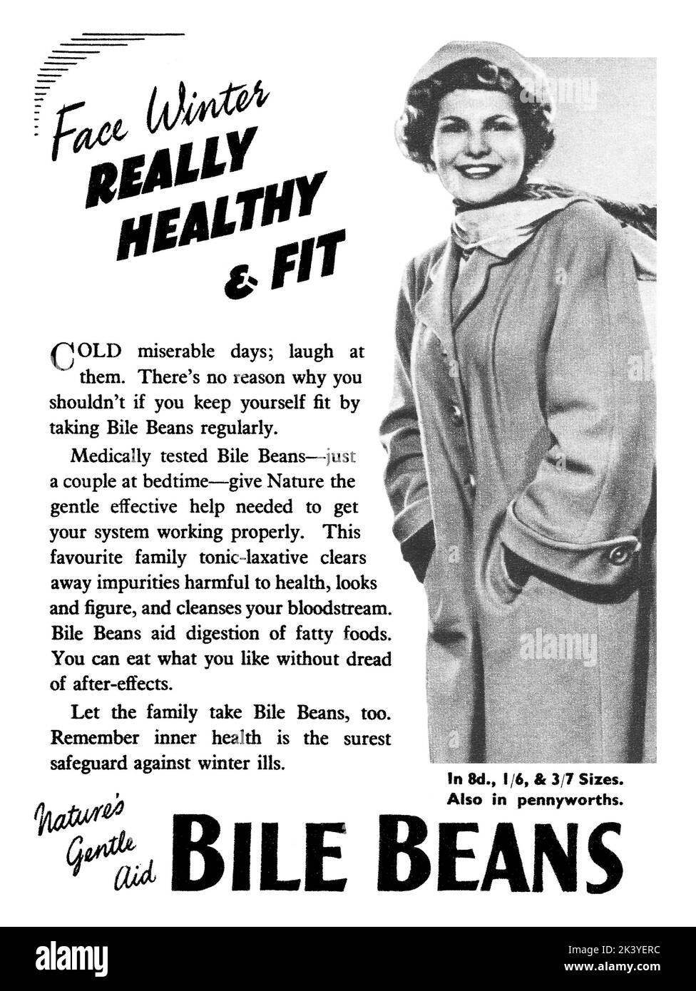 1950 pubblicità britannica per Bile Beans. Foto Stock