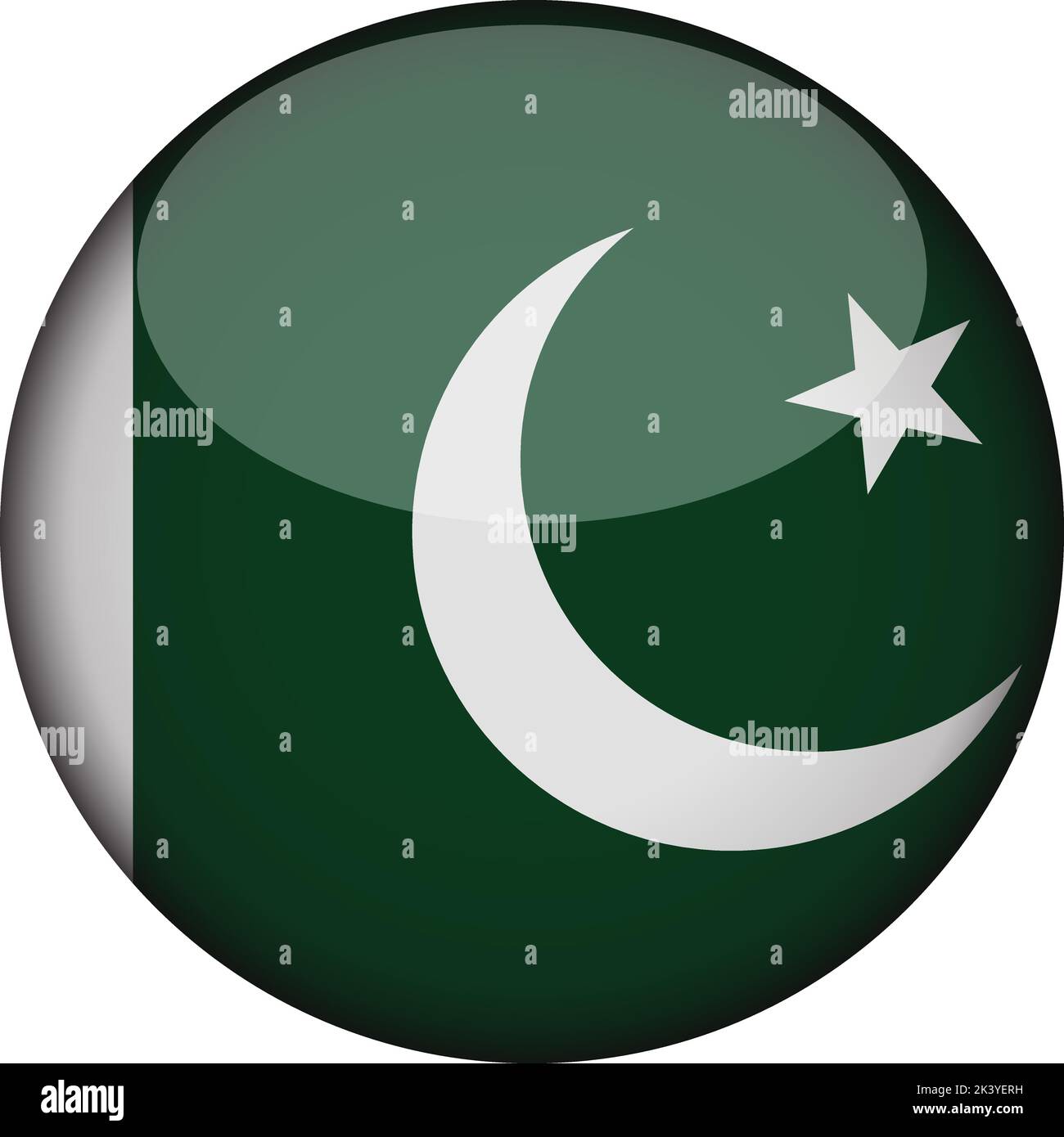 bandiera pakistana in un bottone lucido di icona. simbolo pakistano isolato su sfondo bianco. Segnale di concetto nazionale. Giornata dell'indipendenza. Vettore illustrati Illustrazione Vettoriale