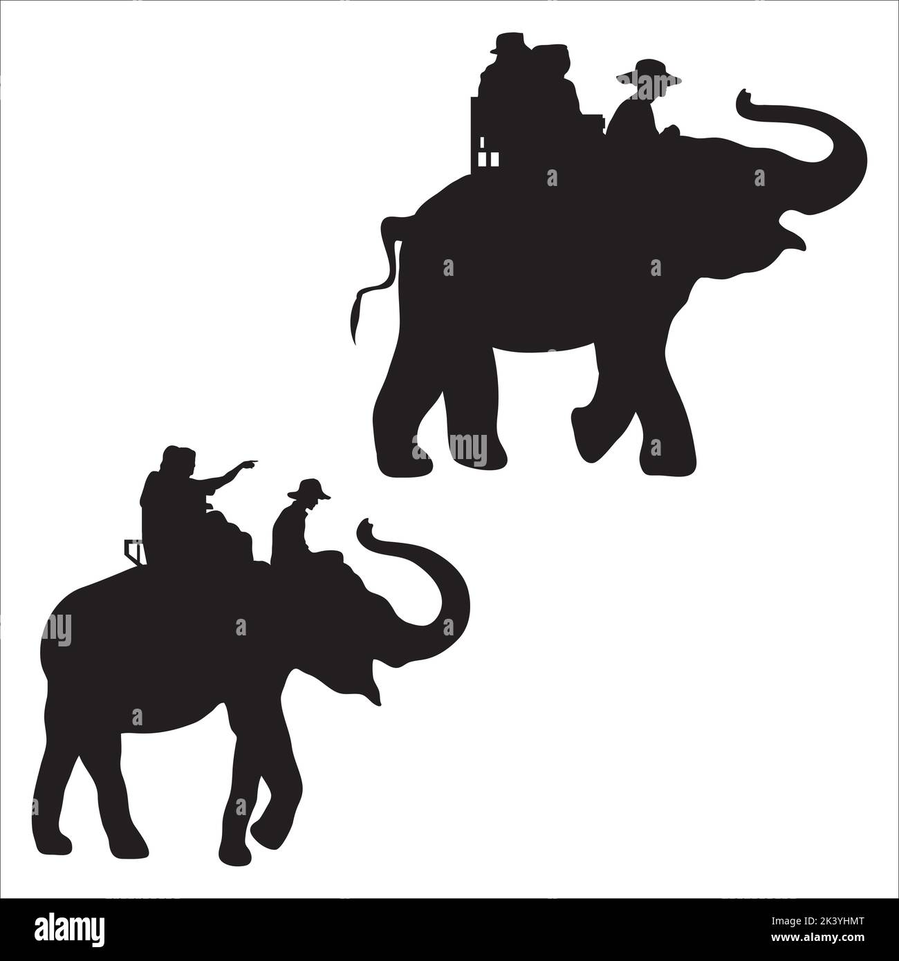 Set vettoriale di Elephant Tour Silhouettes Illustrazione isolato su sfondo bianco Illustrazione Vettoriale