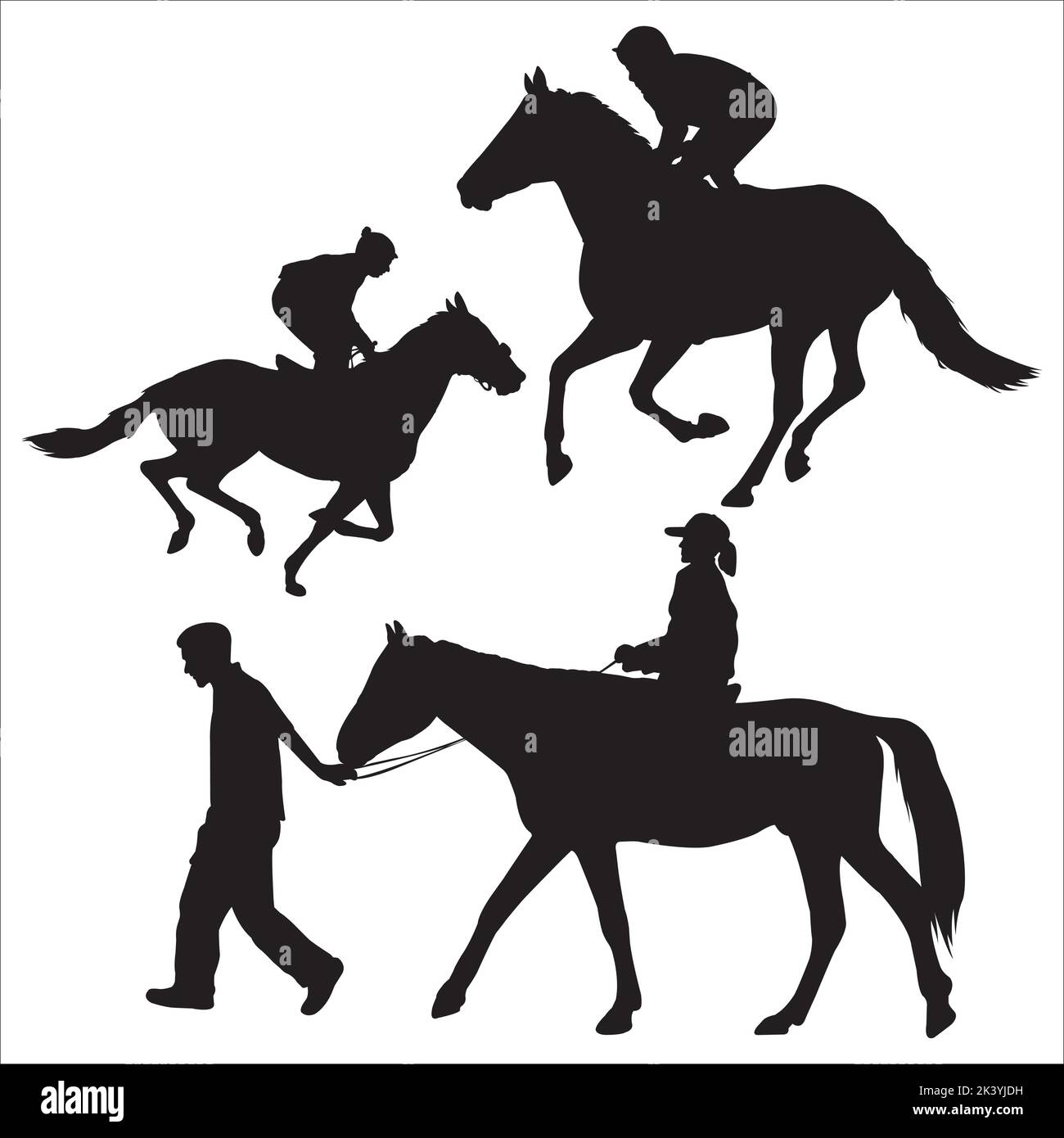 Set vettoriale di Horseman con silhouette di cavallo Illustrazione isolata su sfondo bianco Illustrazione Vettoriale