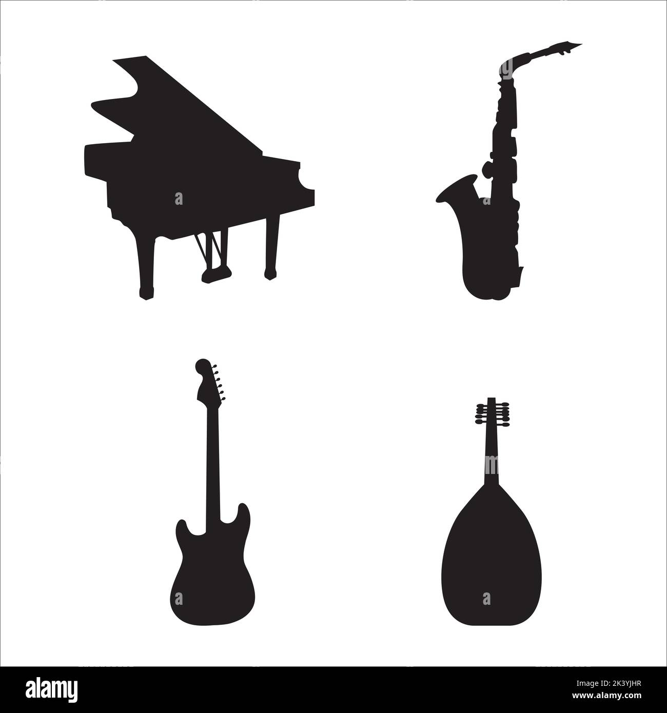 Set vettoriale di Silhouette di Strumenti musicali Illustrazione isolata su sfondo bianco Illustrazione Vettoriale