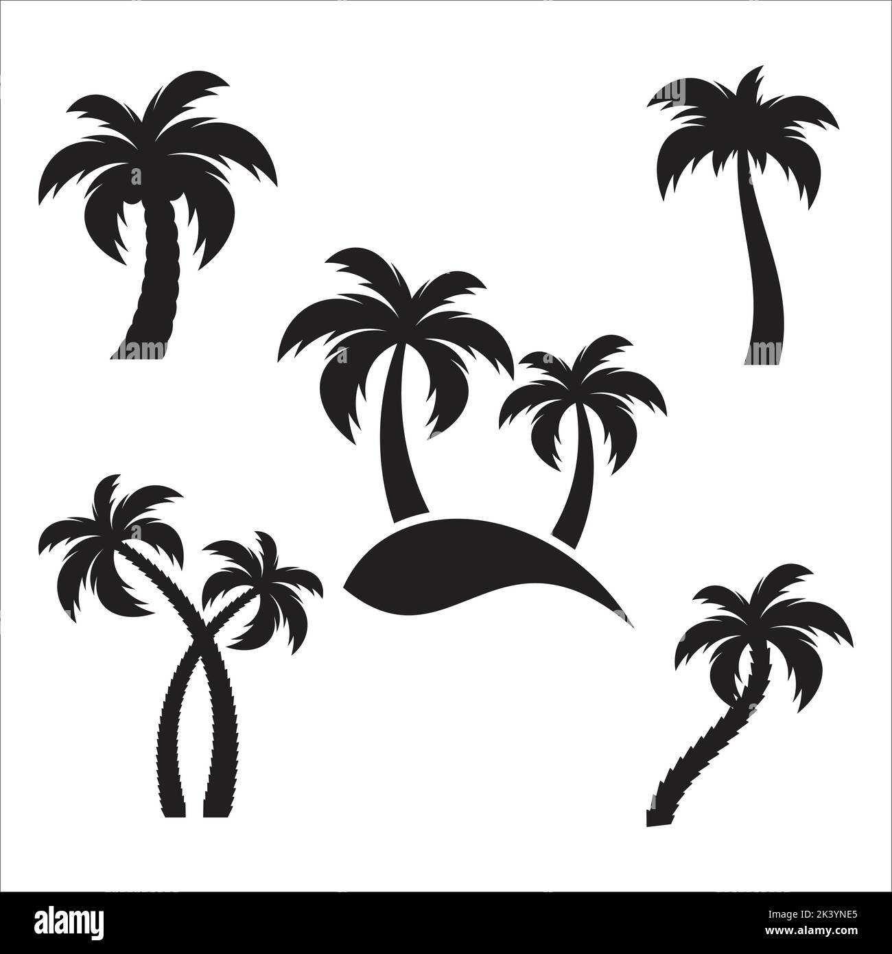 Set vettoriale di palme tropicali Silhouettes Illustrazione isolato su sfondo bianco Illustrazione Vettoriale