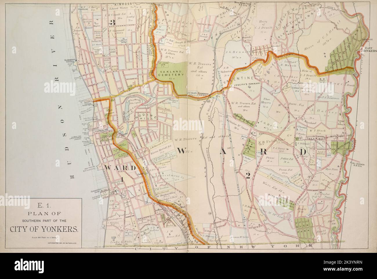 Piano della parte meridionale della città di Yonkers. Cartografica. Atlanti, Mappe. 1891. Lionel Pincus e la Principessa Firyal Map Division. Hudson River Valley (N.Y. e N.J.), New York (stato) Foto Stock