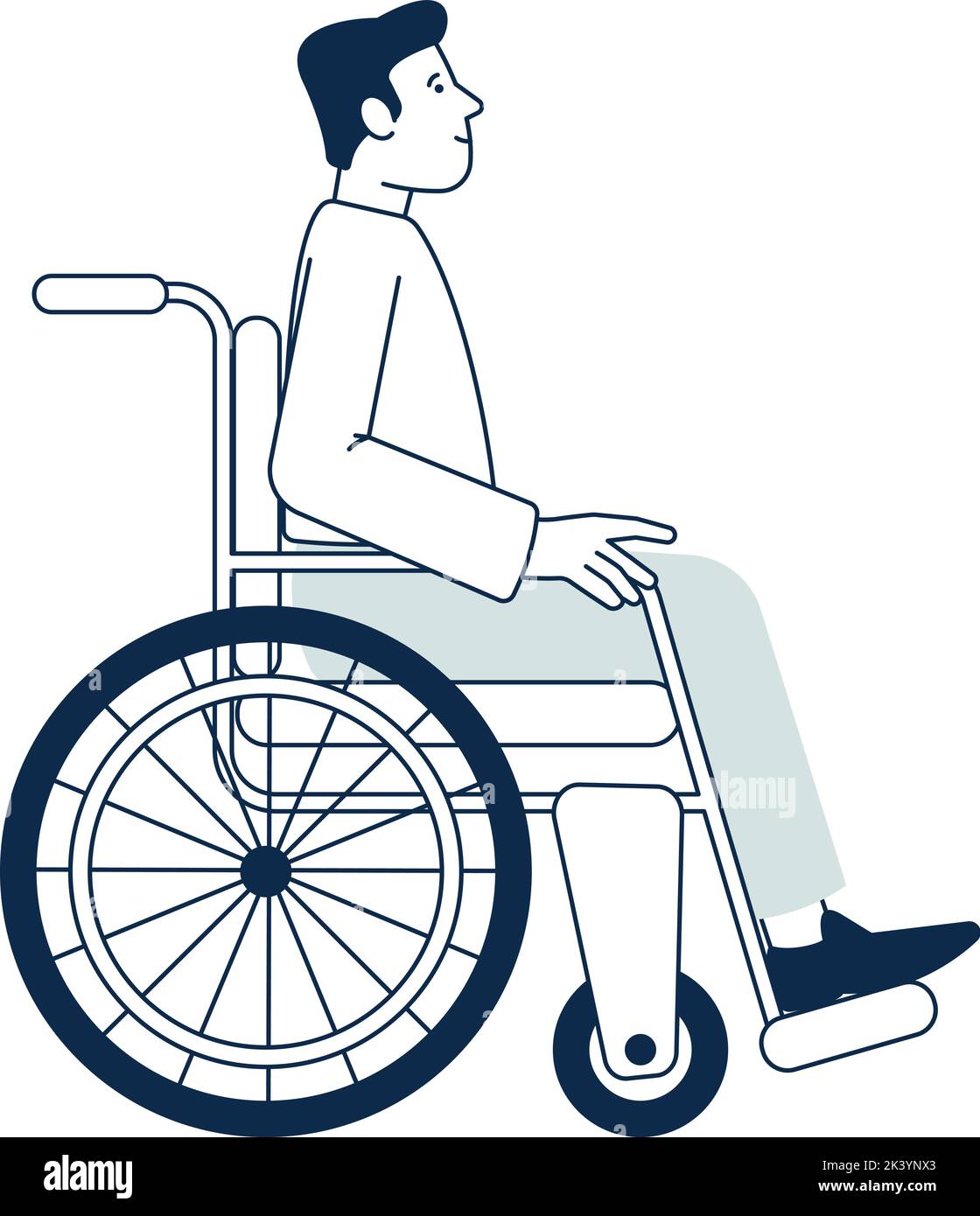 Paziente in sedia a rotelle. Persona in recupero. Carattere uomo disabilitato Illustrazione Vettoriale