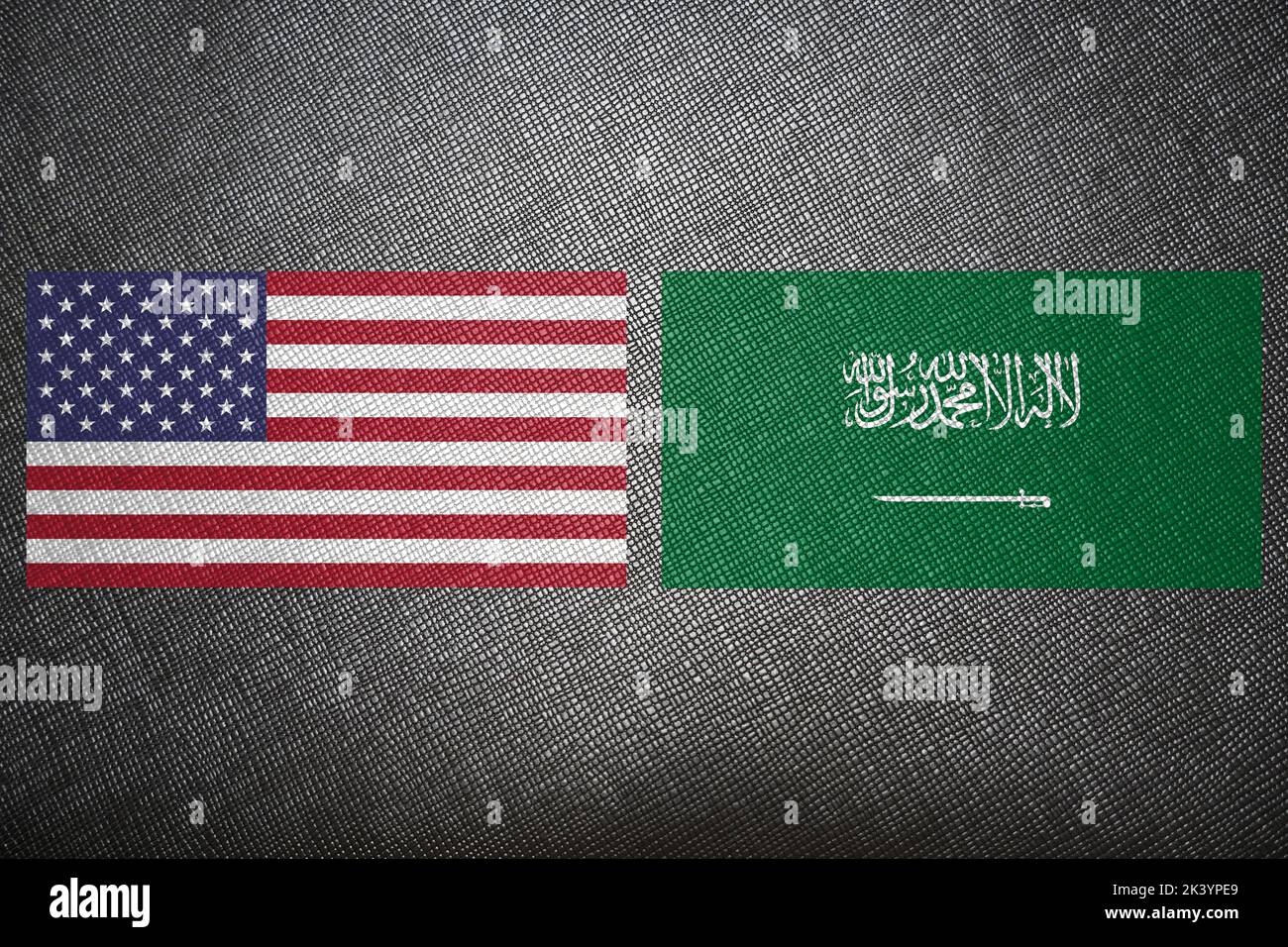 3D illustrazione, Stati Uniti e Arabia Saudita alleanza e riunione, cooperazione degli stati. Arabia Saudita Bandiera US Flag texture. Foto Stock