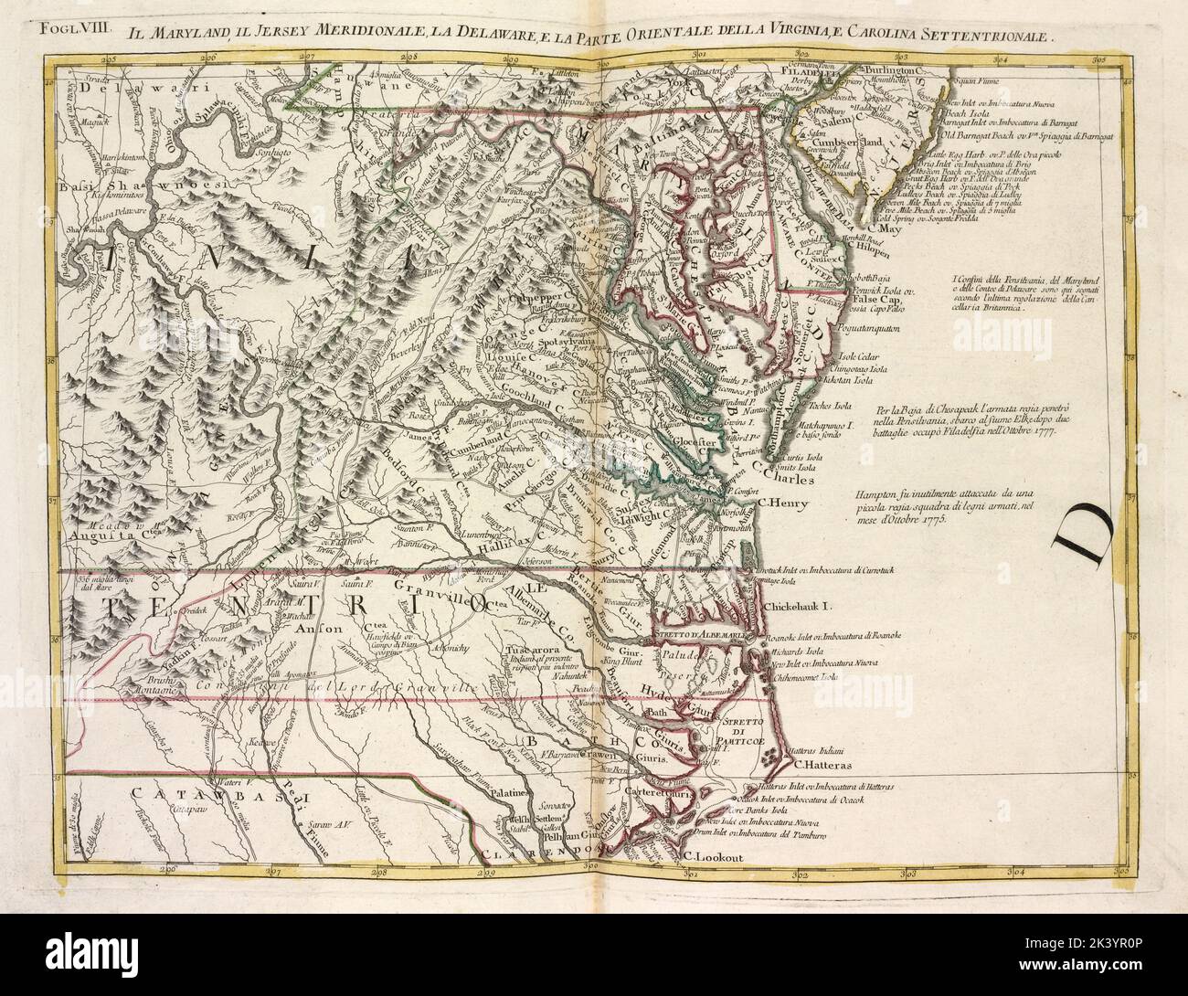 Il Maryland, il Jersey meridionale, la Delaware e la parte orientale della Virginia, e Carolina Settentrionale. Cartografica. Mappe, Atlantici. 1778. Lionel Pincus e la Principessa Firyal Map Division. Nord America, Stati del Medio Atlantico, New Jersey, Delaware, Maryland, Carolina del Nord, Virginia Foto Stock